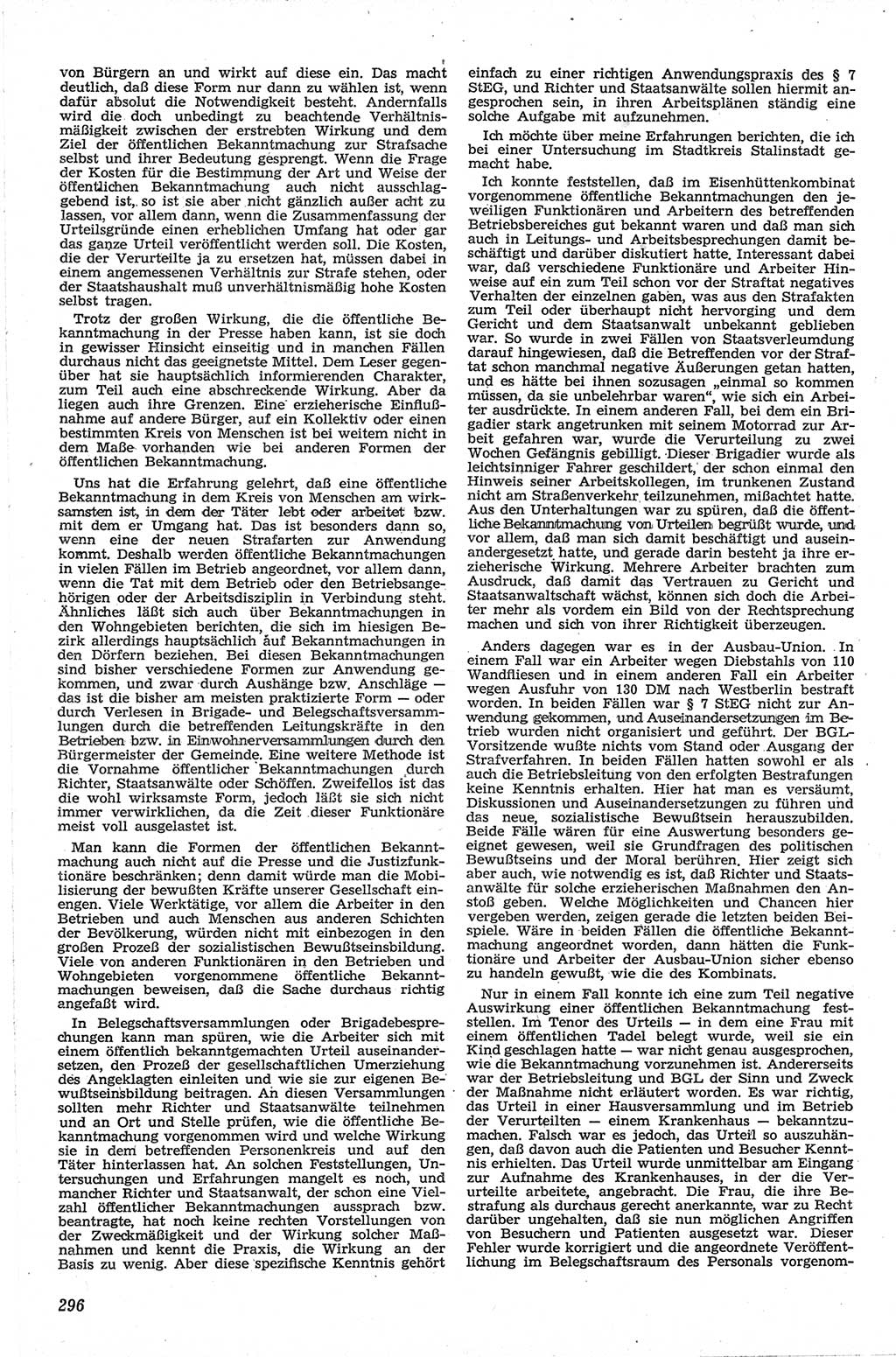 Neue Justiz (NJ), Zeitschrift für Recht und Rechtswissenschaft [Deutsche Demokratische Republik (DDR)], 13. Jahrgang 1959, Seite 296 (NJ DDR 1959, S. 296)
