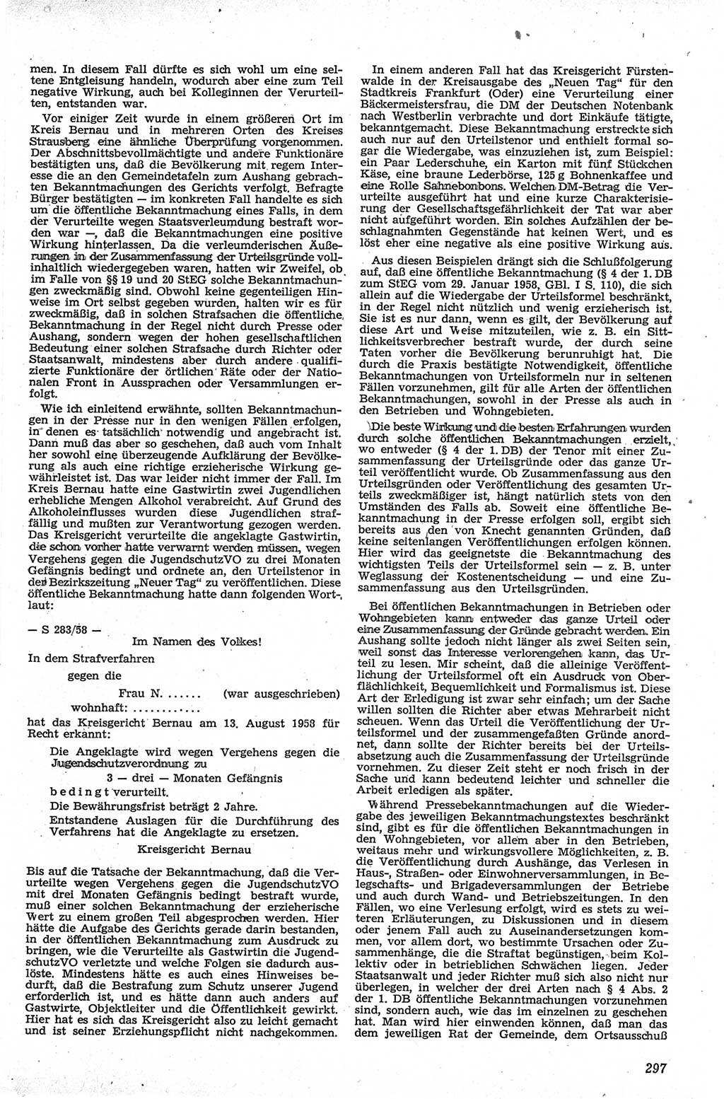 Neue Justiz (NJ), Zeitschrift für Recht und Rechtswissenschaft [Deutsche Demokratische Republik (DDR)], 13. Jahrgang 1959, Seite 297 (NJ DDR 1959, S. 297)