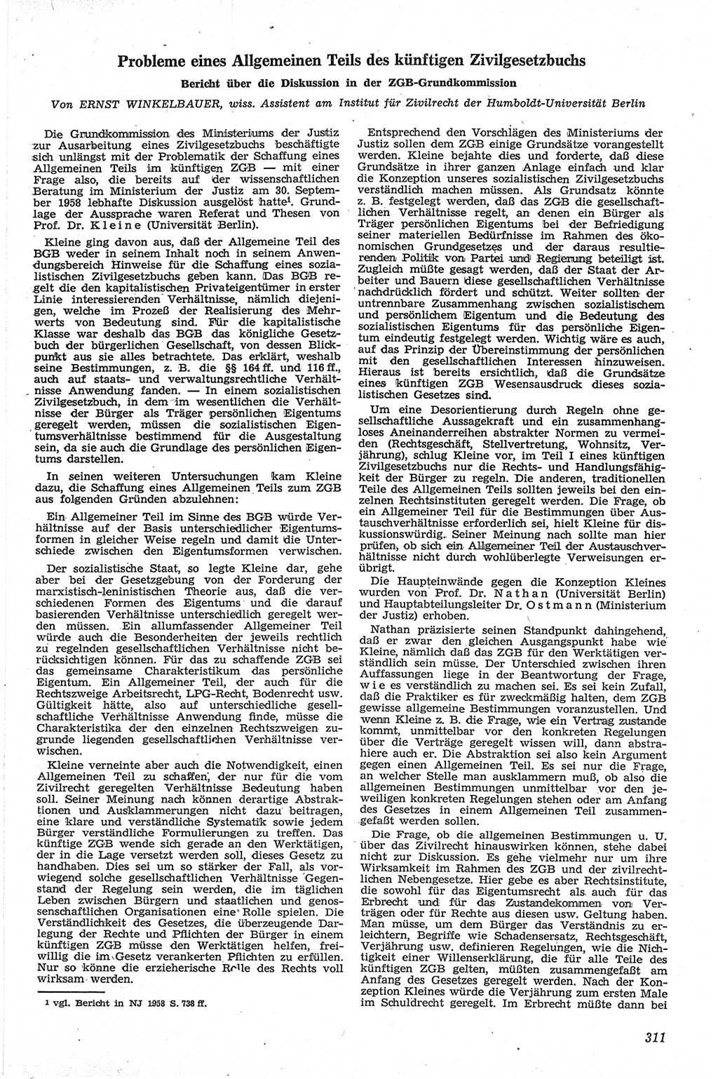 Neue Justiz (NJ), Zeitschrift für Recht und Rechtswissenschaft [Deutsche Demokratische Republik (DDR)], 13. Jahrgang 1959, Seite 311 (NJ DDR 1959, S. 311)