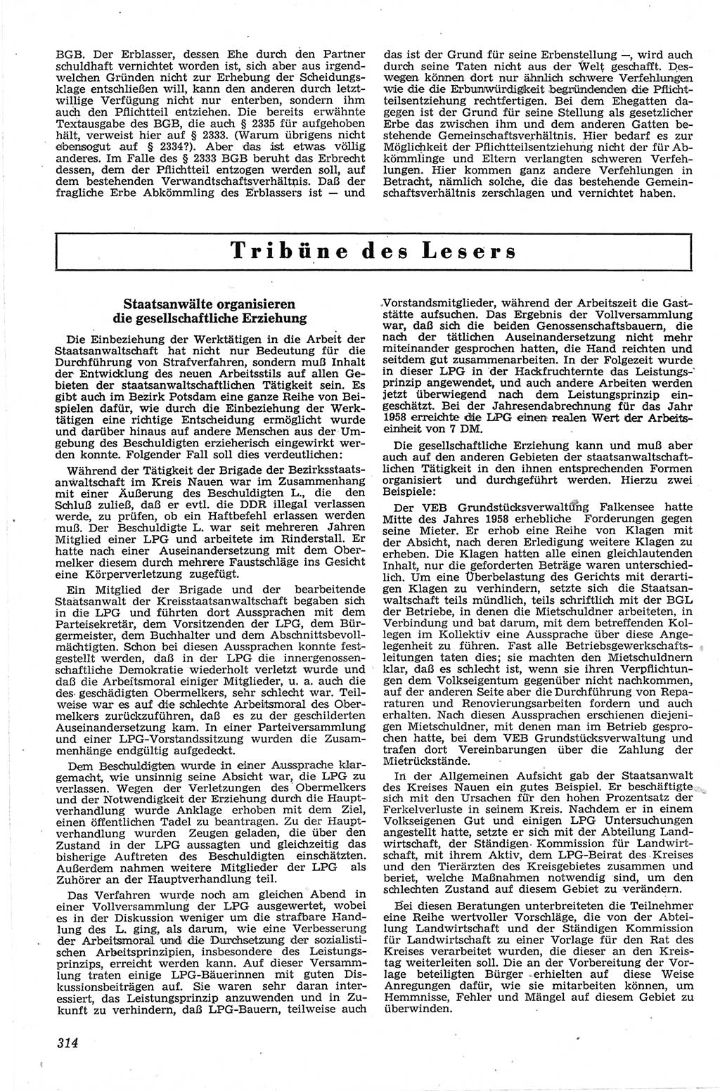 Neue Justiz (NJ), Zeitschrift für Recht und Rechtswissenschaft [Deutsche Demokratische Republik (DDR)], 13. Jahrgang 1959, Seite 314 (NJ DDR 1959, S. 314)