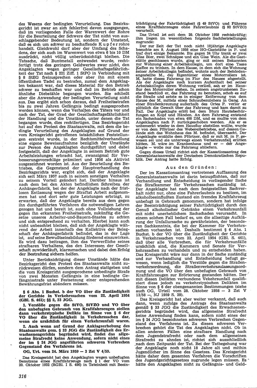 Neue Justiz (NJ), Zeitschrift für Recht und Rechtswissenschaft [Deutsche Demokratische Republik (DDR)], 13. Jahrgang 1959, Seite 316 (NJ DDR 1959, S. 316)
