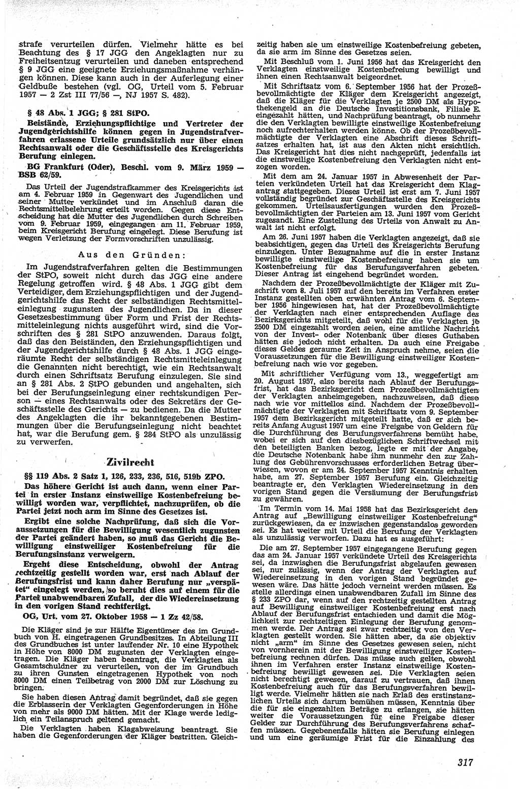 Neue Justiz (NJ), Zeitschrift für Recht und Rechtswissenschaft [Deutsche Demokratische Republik (DDR)], 13. Jahrgang 1959, Seite 317 (NJ DDR 1959, S. 317)