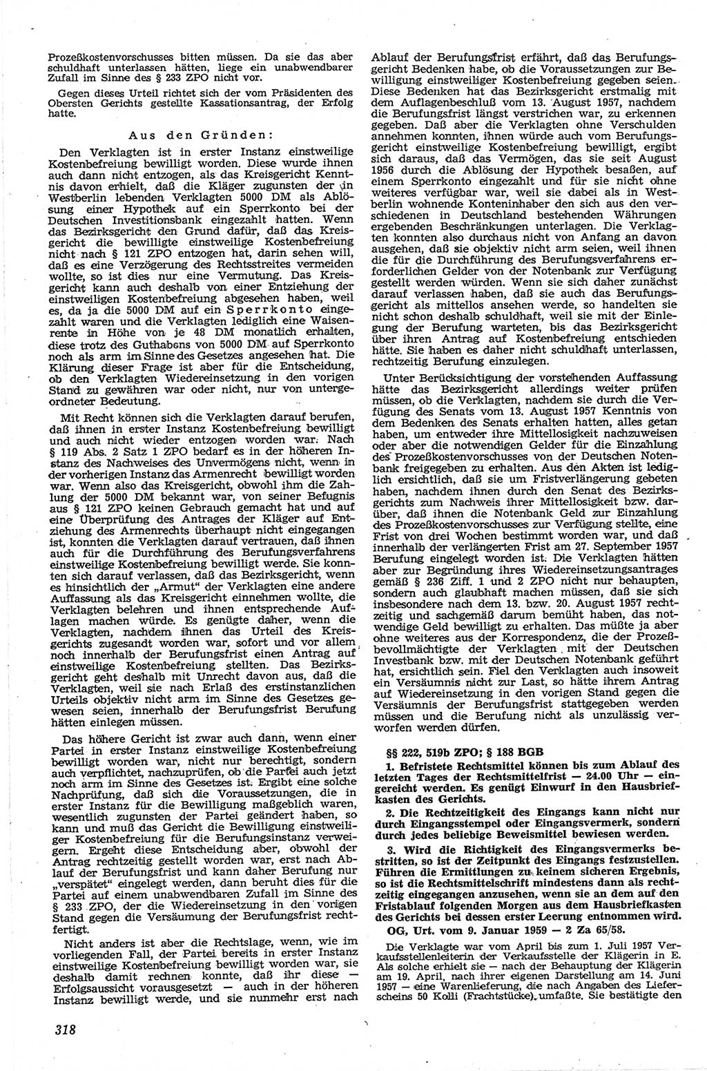 Neue Justiz (NJ), Zeitschrift für Recht und Rechtswissenschaft [Deutsche Demokratische Republik (DDR)], 13. Jahrgang 1959, Seite 318 (NJ DDR 1959, S. 318)