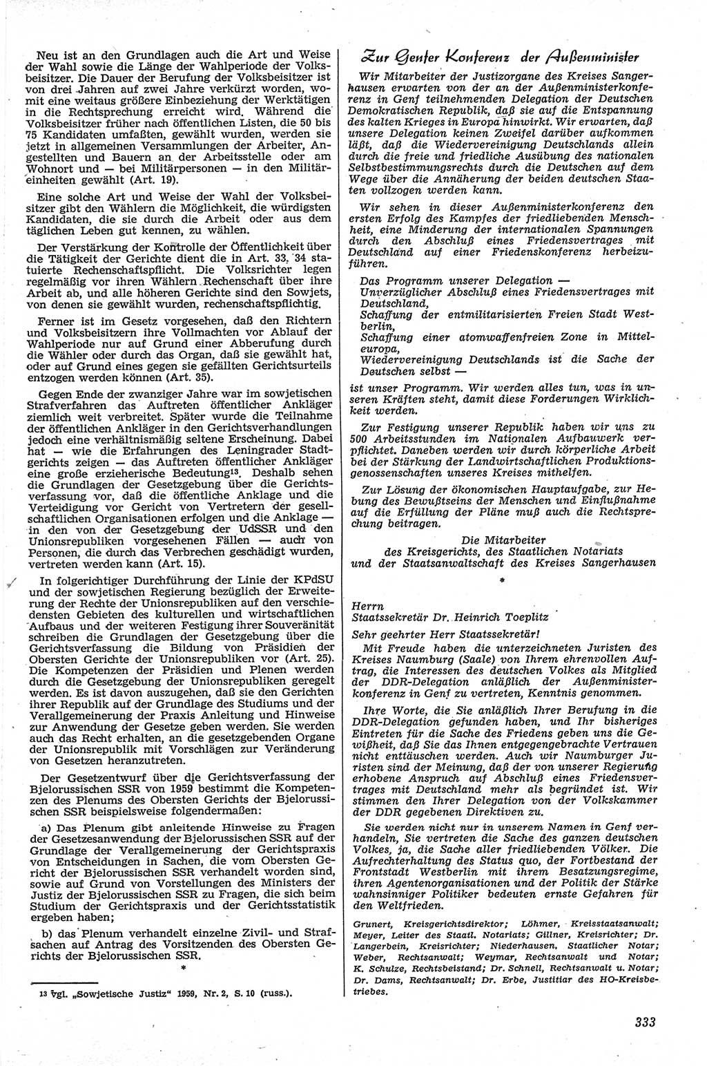 Neue Justiz (NJ), Zeitschrift für Recht und Rechtswissenschaft [Deutsche Demokratische Republik (DDR)], 13. Jahrgang 1959, Seite 333 (NJ DDR 1959, S. 333)