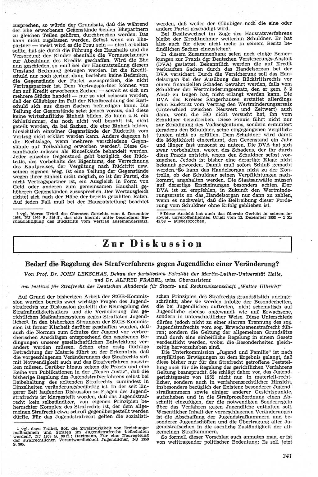 Neue Justiz (NJ), Zeitschrift für Recht und Rechtswissenschaft [Deutsche Demokratische Republik (DDR)], 13. Jahrgang 1959, Seite 341 (NJ DDR 1959, S. 341)
