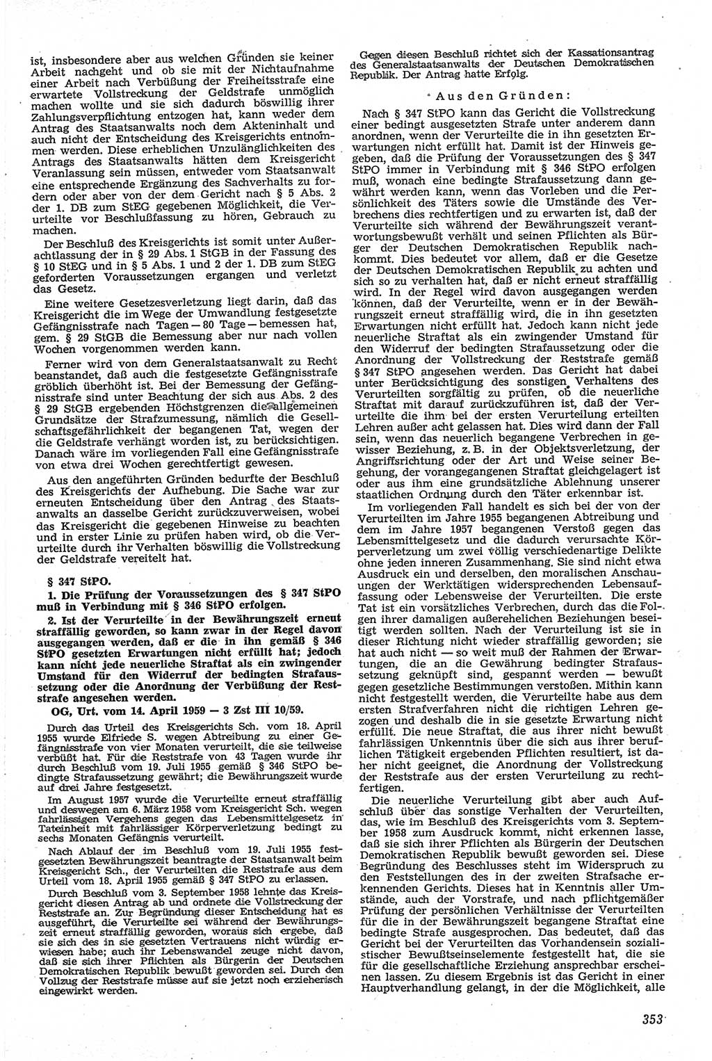 Neue Justiz (NJ), Zeitschrift für Recht und Rechtswissenschaft [Deutsche Demokratische Republik (DDR)], 13. Jahrgang 1959, Seite 353 (NJ DDR 1959, S. 353)