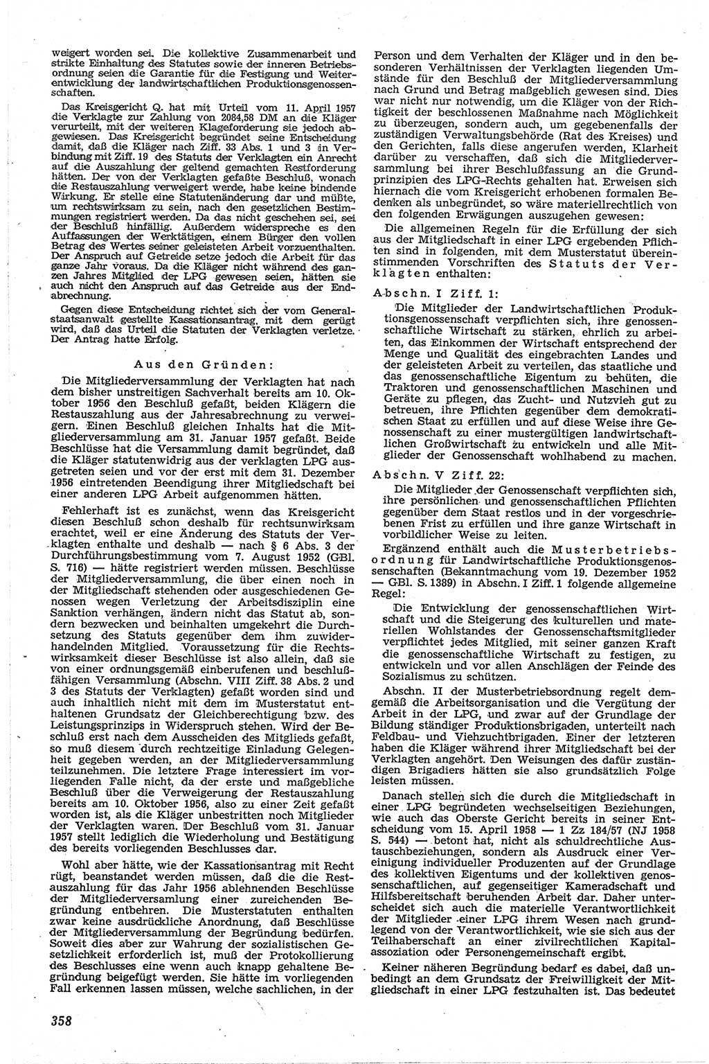 Neue Justiz (NJ), Zeitschrift für Recht und Rechtswissenschaft [Deutsche Demokratische Republik (DDR)], 13. Jahrgang 1959, Seite 358 (NJ DDR 1959, S. 358)