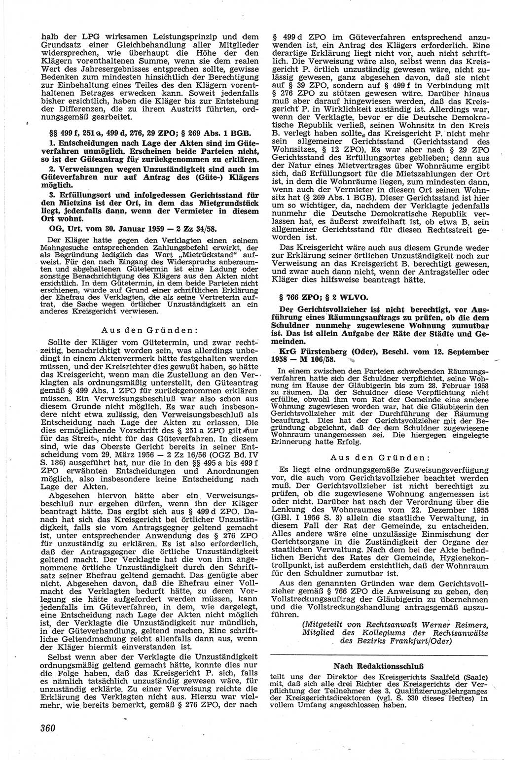 Neue Justiz (NJ), Zeitschrift für Recht und Rechtswissenschaft [Deutsche Demokratische Republik (DDR)], 13. Jahrgang 1959, Seite 360 (NJ DDR 1959, S. 360)