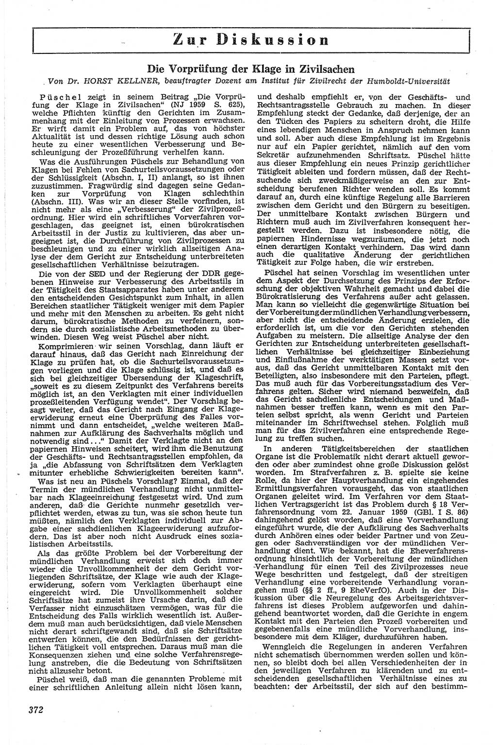 Neue Justiz (NJ), Zeitschrift für Recht und Rechtswissenschaft [Deutsche Demokratische Republik (DDR)], 13. Jahrgang 1959, Seite 372 (NJ DDR 1959, S. 372)