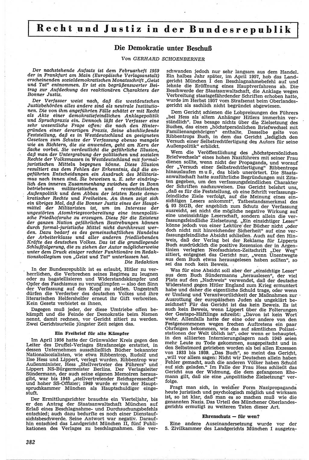 Neue Justiz (NJ), Zeitschrift für Recht und Rechtswissenschaft [Deutsche Demokratische Republik (DDR)], 13. Jahrgang 1959, Seite 382 (NJ DDR 1959, S. 382)