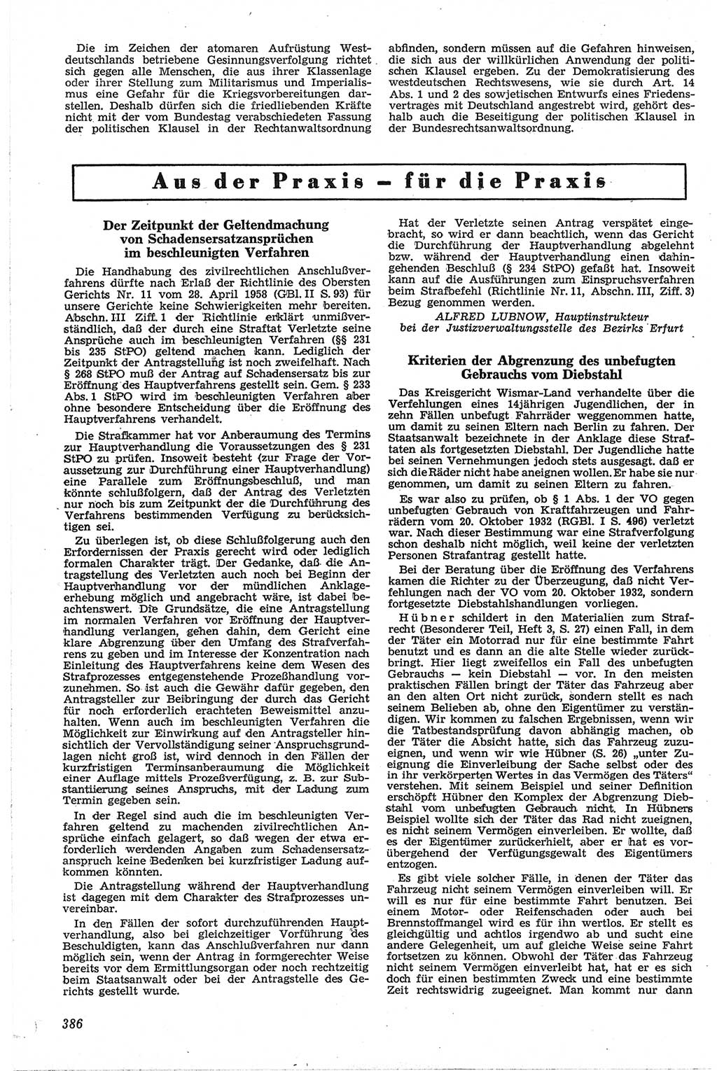 Neue Justiz (NJ), Zeitschrift für Recht und Rechtswissenschaft [Deutsche Demokratische Republik (DDR)], 13. Jahrgang 1959, Seite 386 (NJ DDR 1959, S. 386)