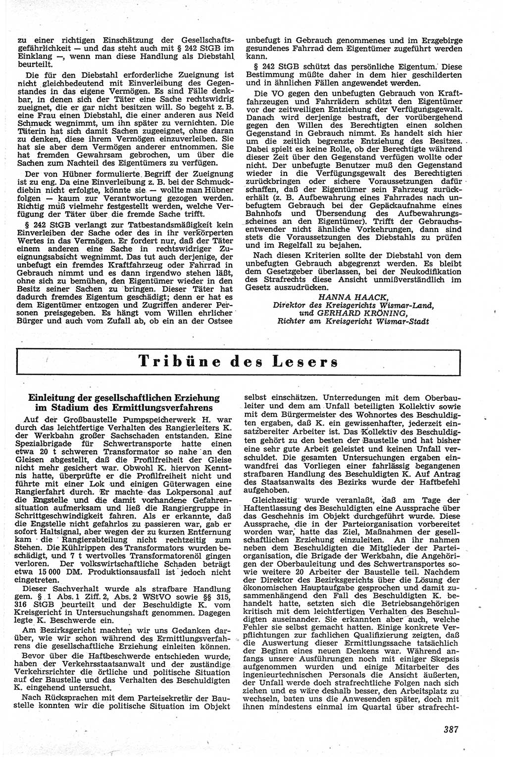 Neue Justiz (NJ), Zeitschrift für Recht und Rechtswissenschaft [Deutsche Demokratische Republik (DDR)], 13. Jahrgang 1959, Seite 387 (NJ DDR 1959, S. 387)