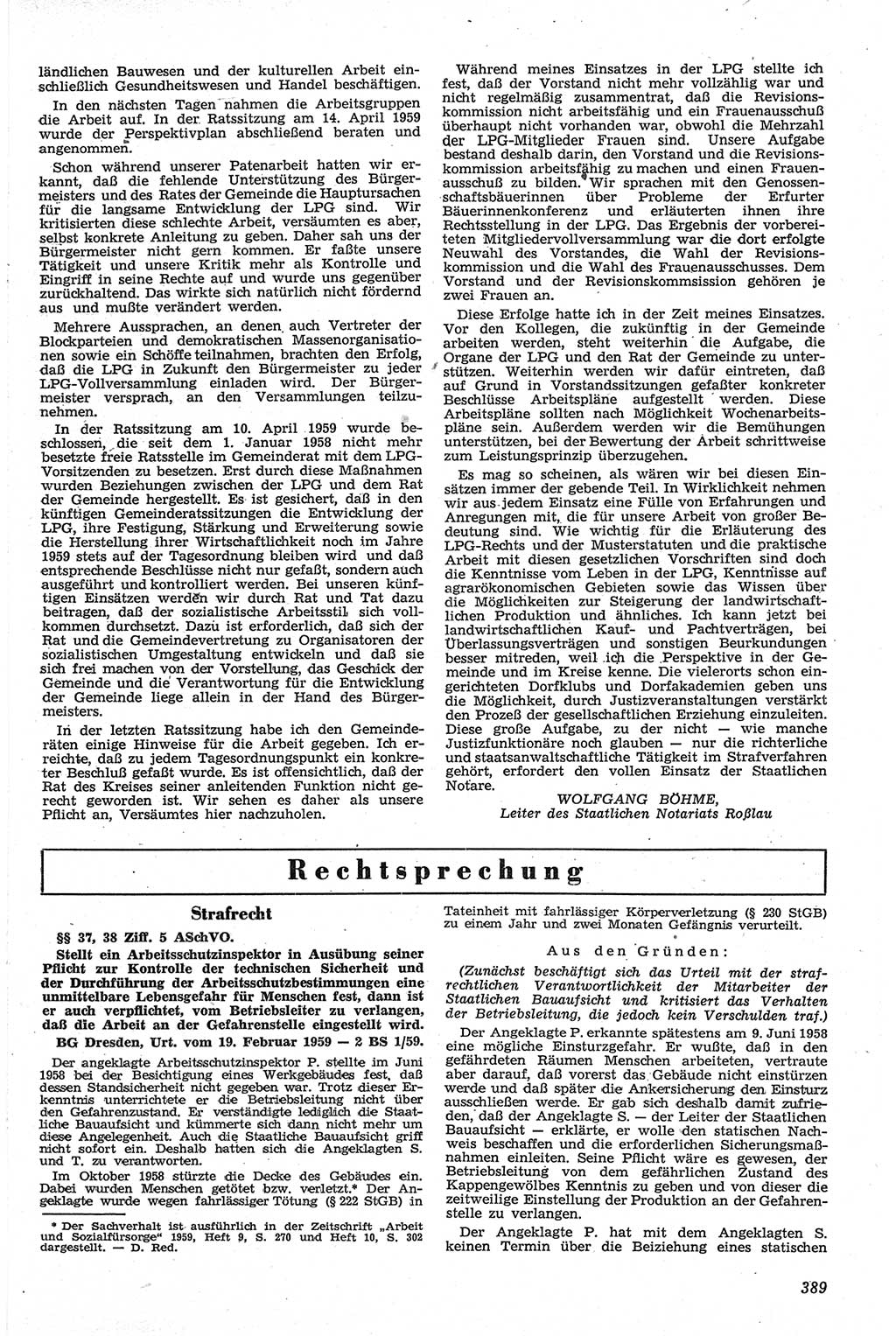 Neue Justiz (NJ), Zeitschrift für Recht und Rechtswissenschaft [Deutsche Demokratische Republik (DDR)], 13. Jahrgang 1959, Seite 389 (NJ DDR 1959, S. 389)