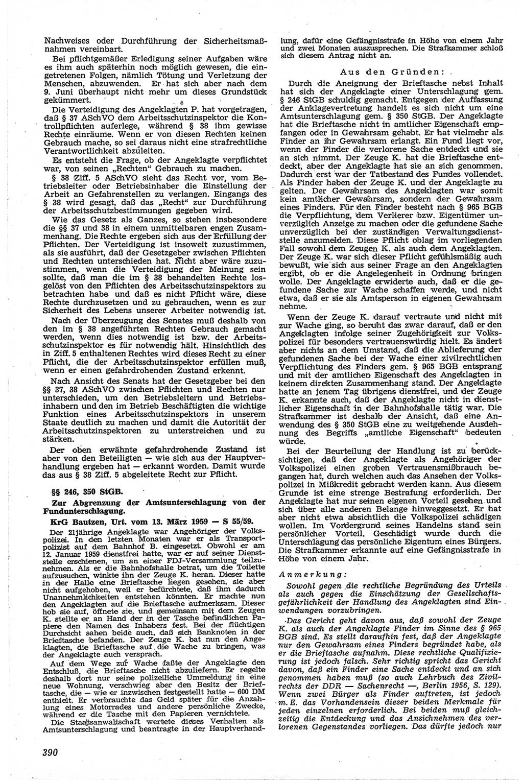 Neue Justiz (NJ), Zeitschrift für Recht und Rechtswissenschaft [Deutsche Demokratische Republik (DDR)], 13. Jahrgang 1959, Seite 390 (NJ DDR 1959, S. 390)
