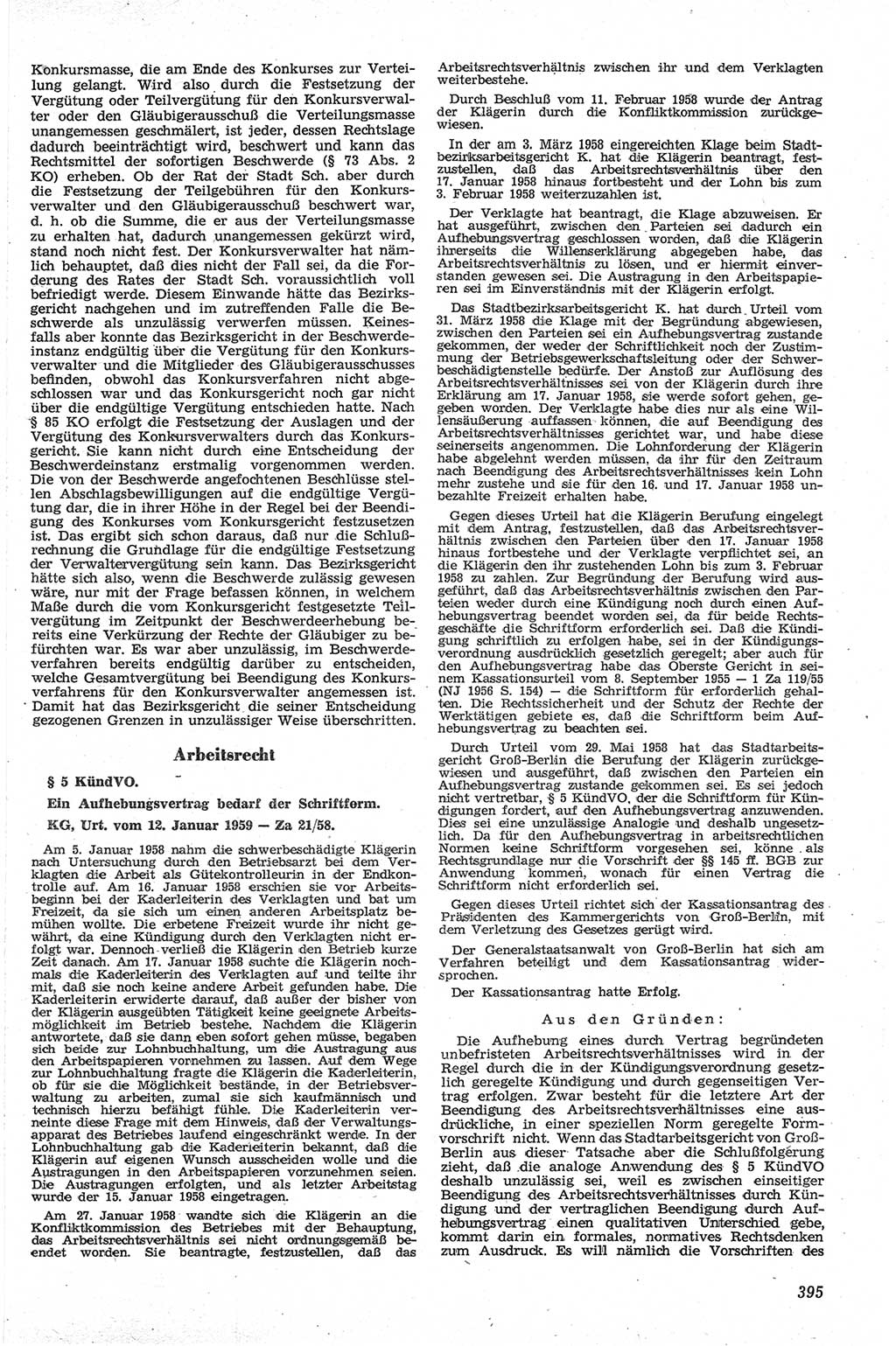 Neue Justiz (NJ), Zeitschrift für Recht und Rechtswissenschaft [Deutsche Demokratische Republik (DDR)], 13. Jahrgang 1959, Seite 395 (NJ DDR 1959, S. 395)