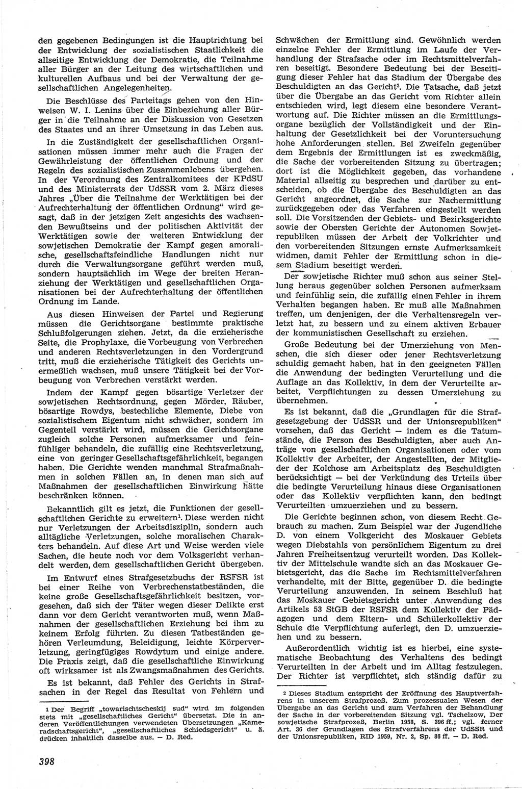 Neue Justiz (NJ), Zeitschrift für Recht und Rechtswissenschaft [Deutsche Demokratische Republik (DDR)], 13. Jahrgang 1959, Seite 398 (NJ DDR 1959, S. 398)