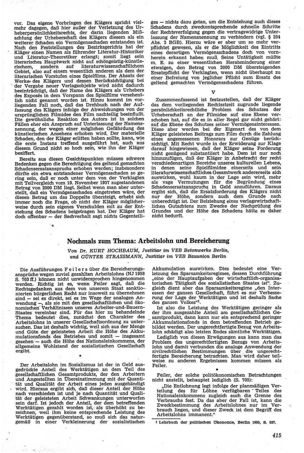 Neue Justiz (NJ), Zeitschrift für Recht und Rechtswissenschaft [Deutsche Demokratische Republik (DDR)], 13. Jahrgang 1959, Seite 415 (NJ DDR 1959, S. 415)