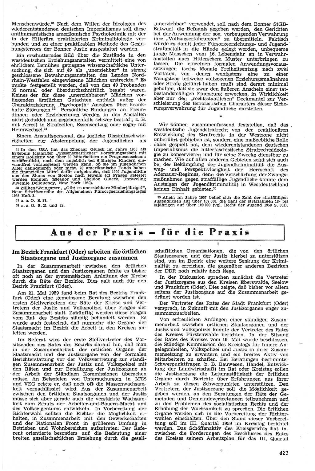 Neue Justiz (NJ), Zeitschrift für Recht und Rechtswissenschaft [Deutsche Demokratische Republik (DDR)], 13. Jahrgang 1959, Seite 421 (NJ DDR 1959, S. 421)