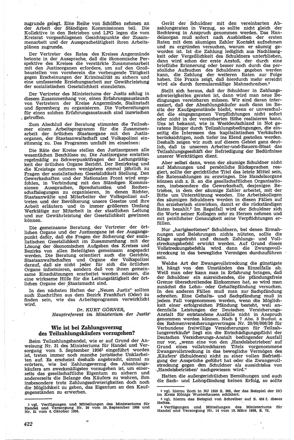 Neue Justiz (NJ), Zeitschrift für Recht und Rechtswissenschaft [Deutsche Demokratische Republik (DDR)], 13. Jahrgang 1959, Seite 422 (NJ DDR 1959, S. 422)