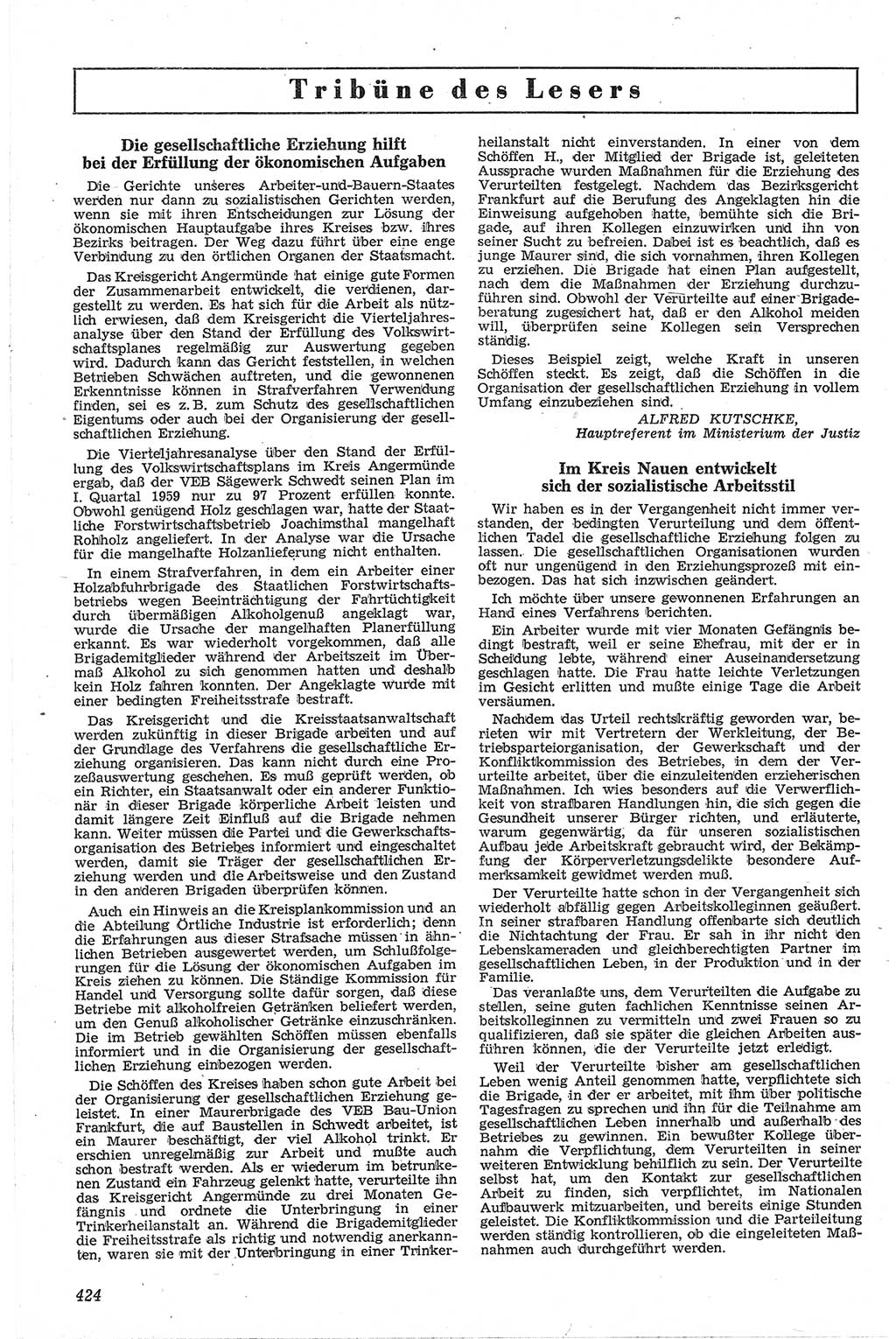 Neue Justiz (NJ), Zeitschrift für Recht und Rechtswissenschaft [Deutsche Demokratische Republik (DDR)], 13. Jahrgang 1959, Seite 424 (NJ DDR 1959, S. 424)
