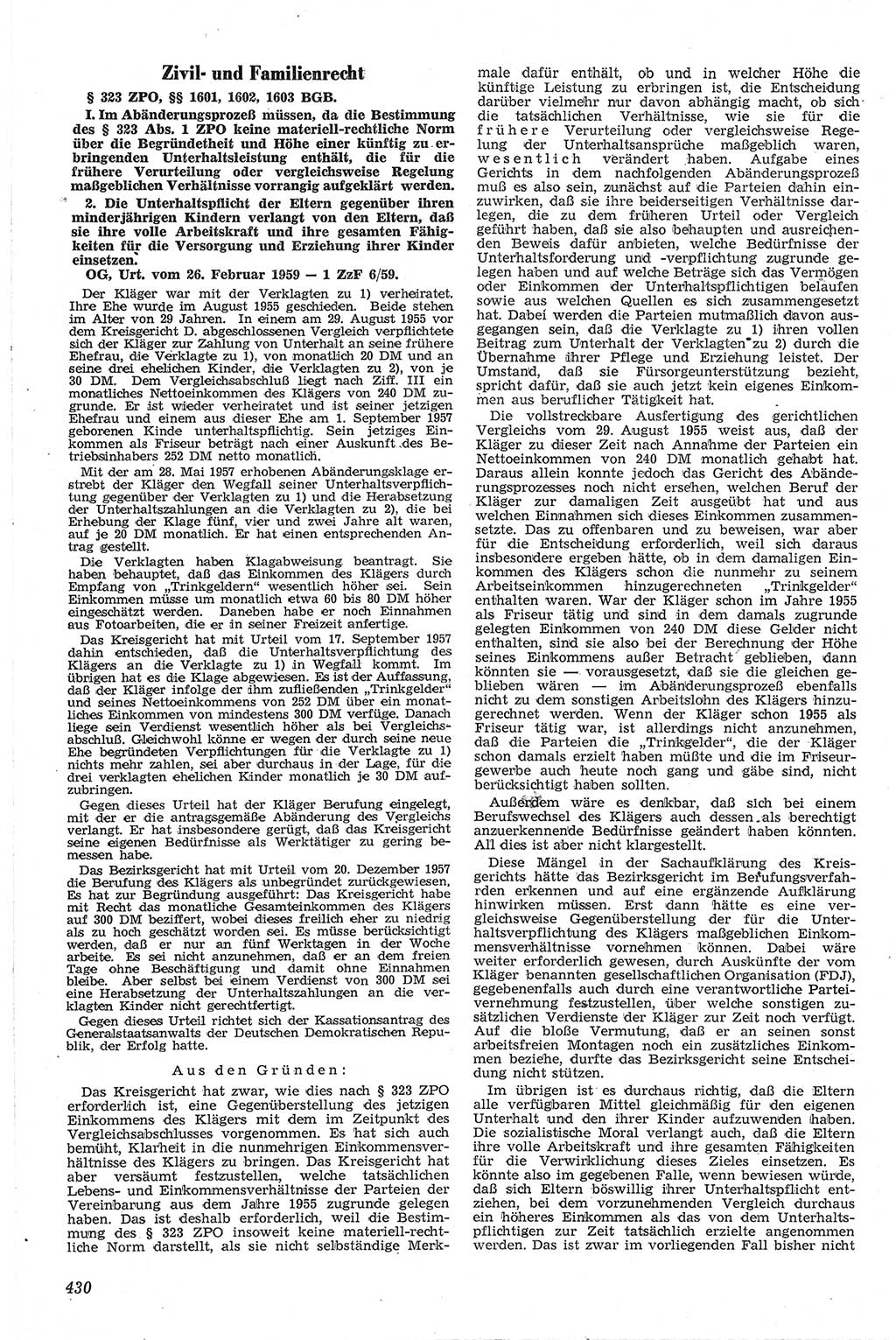 Neue Justiz (NJ), Zeitschrift für Recht und Rechtswissenschaft [Deutsche Demokratische Republik (DDR)], 13. Jahrgang 1959, Seite 430 (NJ DDR 1959, S. 430)