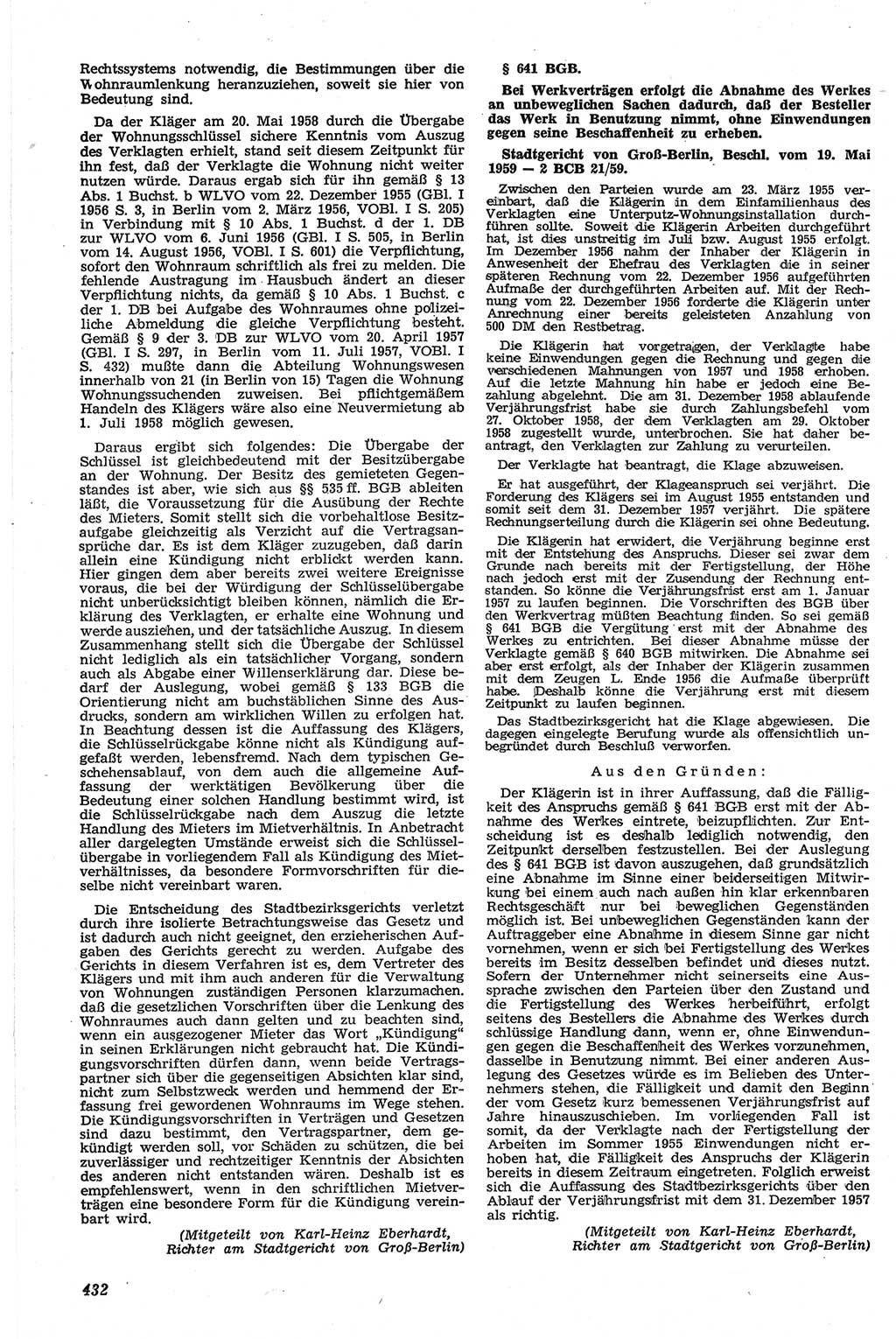 Neue Justiz (NJ), Zeitschrift für Recht und Rechtswissenschaft [Deutsche Demokratische Republik (DDR)], 13. Jahrgang 1959, Seite 432 (NJ DDR 1959, S. 432)