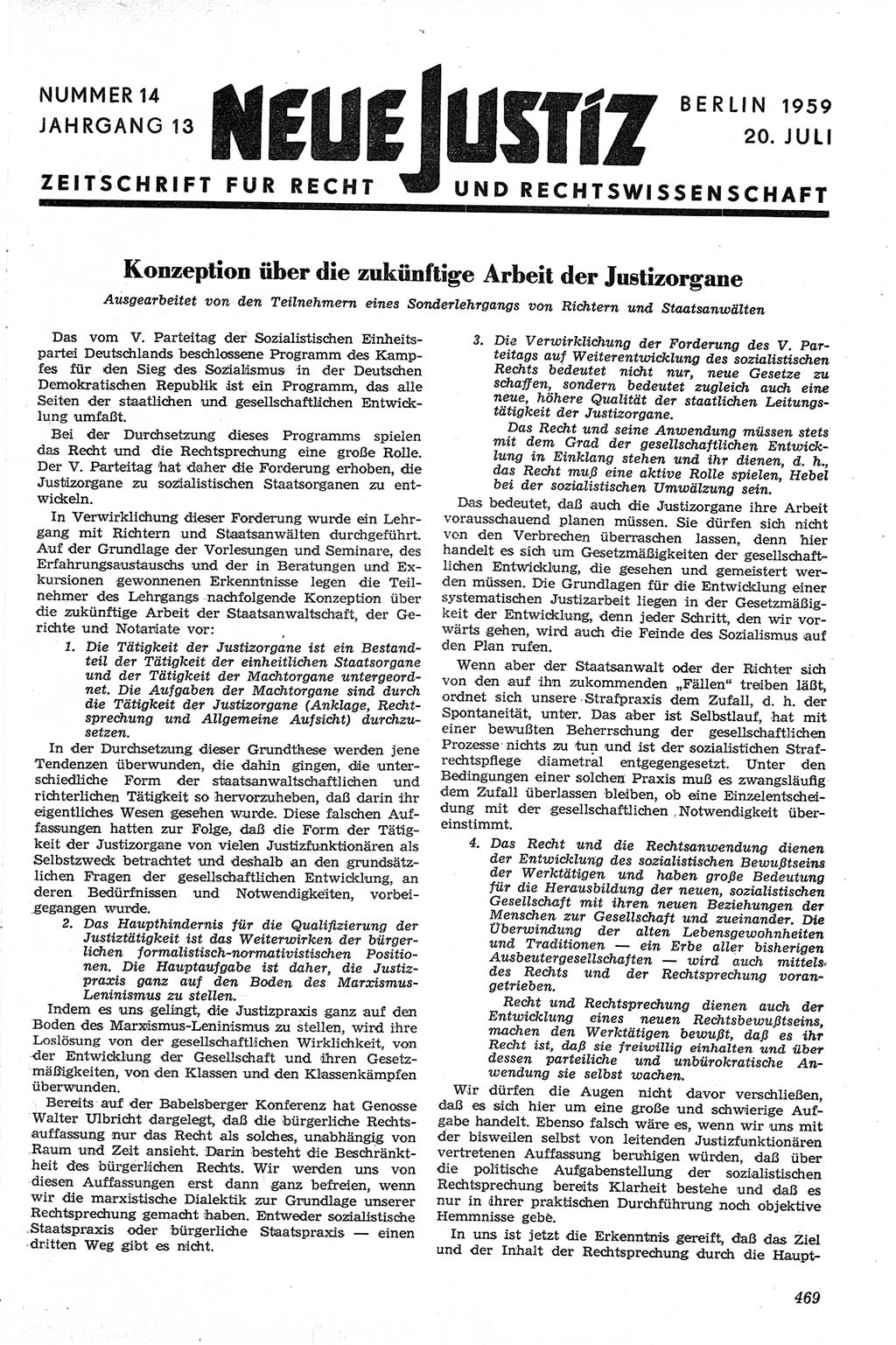 Neue Justiz (NJ), Zeitschrift für Recht und Rechtswissenschaft [Deutsche Demokratische Republik (DDR)], 13. Jahrgang 1959, Seite 469 (NJ DDR 1959, S. 469)