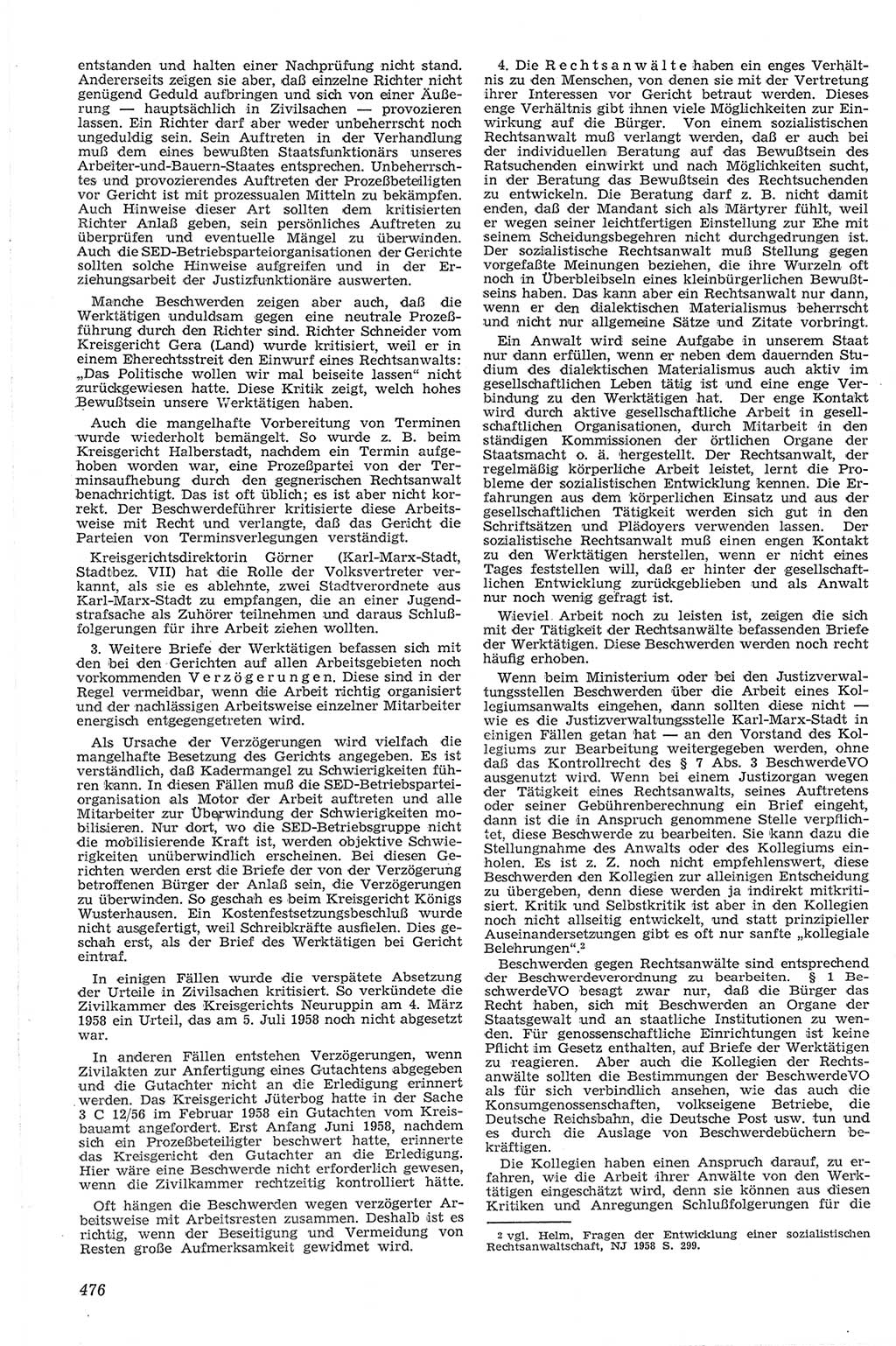 Neue Justiz (NJ), Zeitschrift für Recht und Rechtswissenschaft [Deutsche Demokratische Republik (DDR)], 13. Jahrgang 1959, Seite 476 (NJ DDR 1959, S. 476)