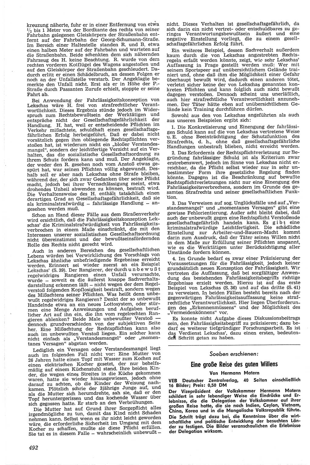 Neue Justiz (NJ), Zeitschrift für Recht und Rechtswissenschaft [Deutsche Demokratische Republik (DDR)], 13. Jahrgang 1959, Seite 492 (NJ DDR 1959, S. 492)