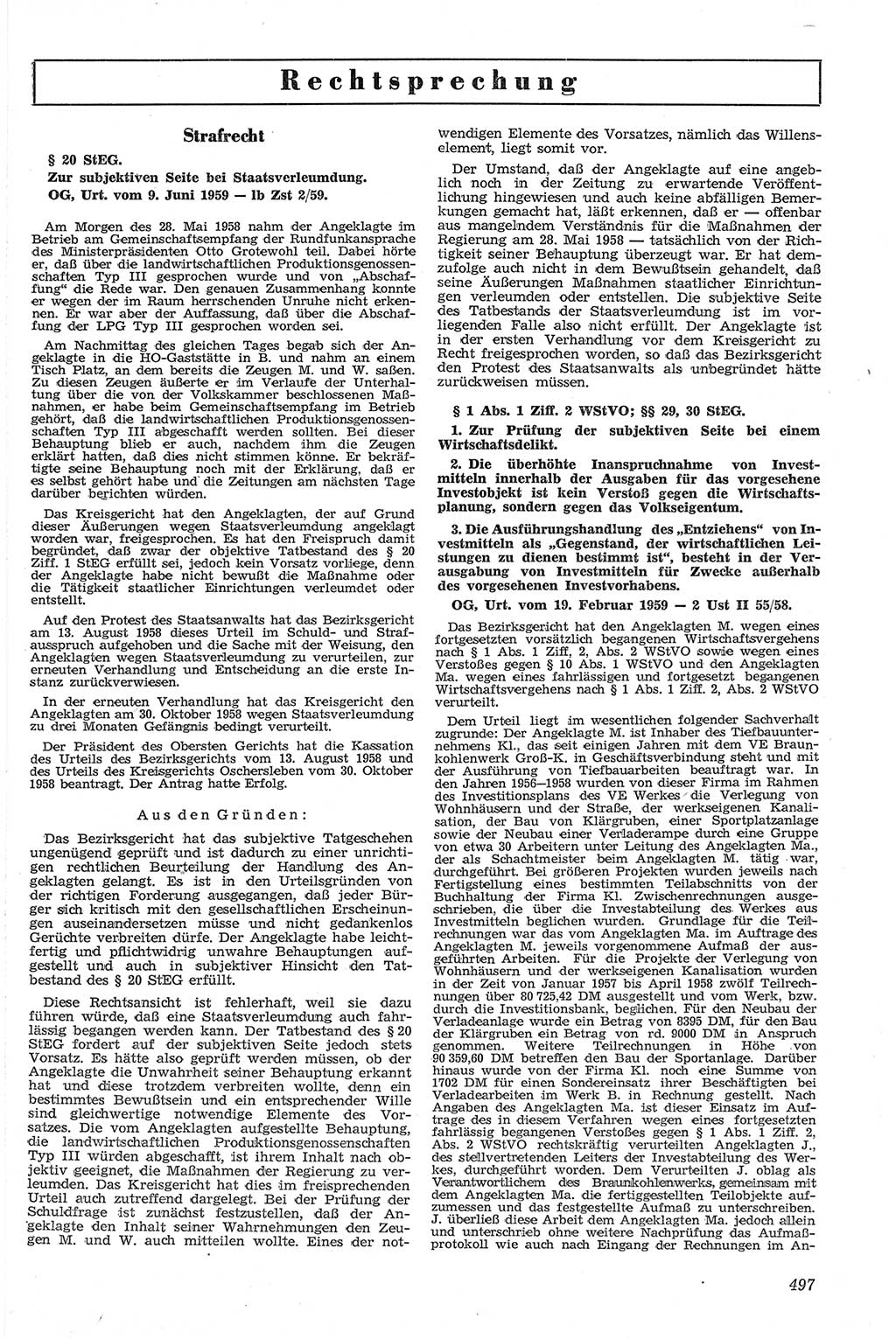 Neue Justiz (NJ), Zeitschrift für Recht und Rechtswissenschaft [Deutsche Demokratische Republik (DDR)], 13. Jahrgang 1959, Seite 497 (NJ DDR 1959, S. 497)