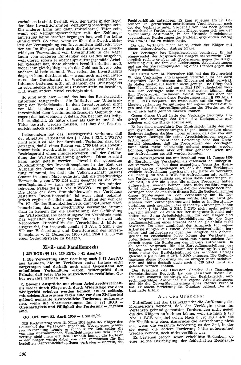 Neue Justiz (NJ), Zeitschrift für Recht und Rechtswissenschaft [Deutsche Demokratische Republik (DDR)], 13. Jahrgang 1959, Seite 500 (NJ DDR 1959, S. 500)