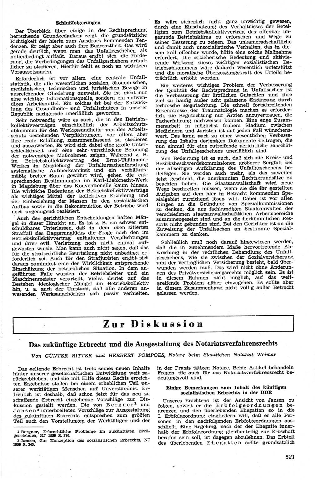 Neue Justiz (NJ), Zeitschrift für Recht und Rechtswissenschaft [Deutsche Demokratische Republik (DDR)], 13. Jahrgang 1959, Seite 521 (NJ DDR 1959, S. 521)