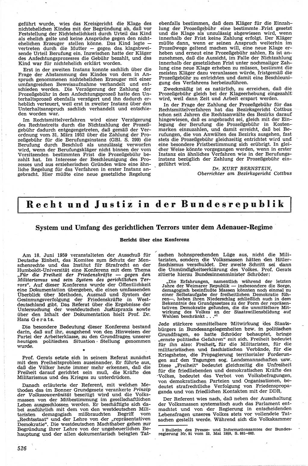 Neue Justiz (NJ), Zeitschrift für Recht und Rechtswissenschaft [Deutsche Demokratische Republik (DDR)], 13. Jahrgang 1959, Seite 526 (NJ DDR 1959, S. 526)