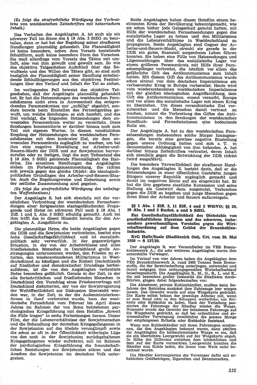Neue Justiz (NJ), Zeitschrift für Recht und Rechtswissenschaft [Deutsche Demokratische Republik (DDR)], 13. Jahrgang 1959, Seite 535 (NJ DDR 1959, S. 535)