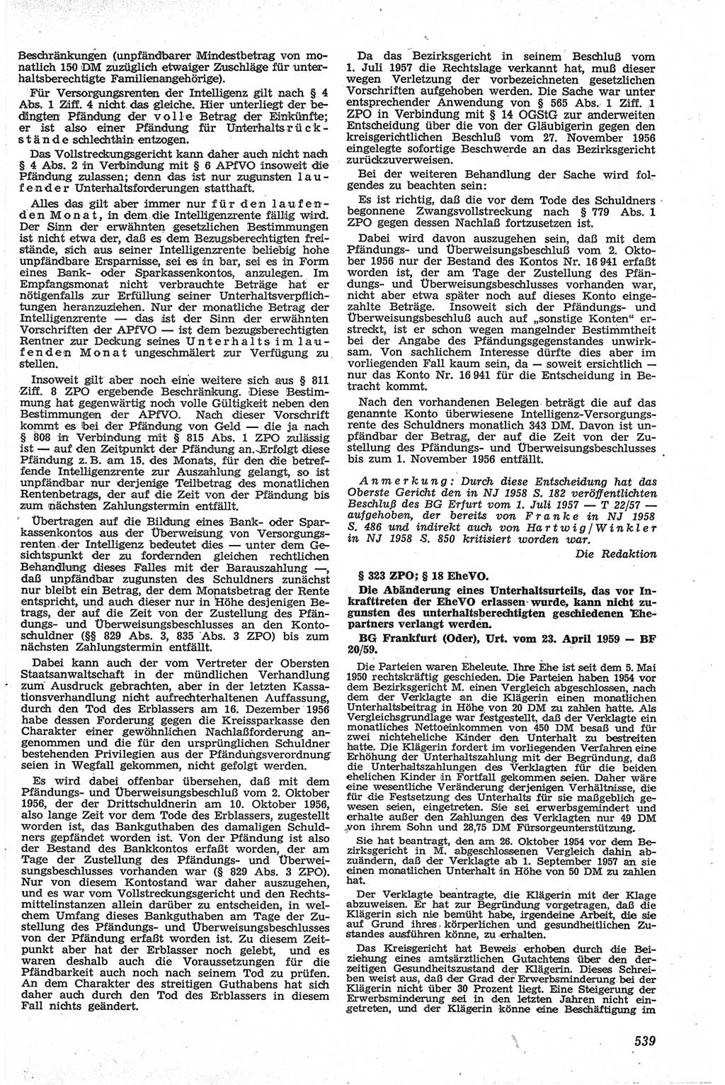 Neue Justiz (NJ), Zeitschrift für Recht und Rechtswissenschaft [Deutsche Demokratische Republik (DDR)], 13. Jahrgang 1959, Seite 539 (NJ DDR 1959, S. 539)