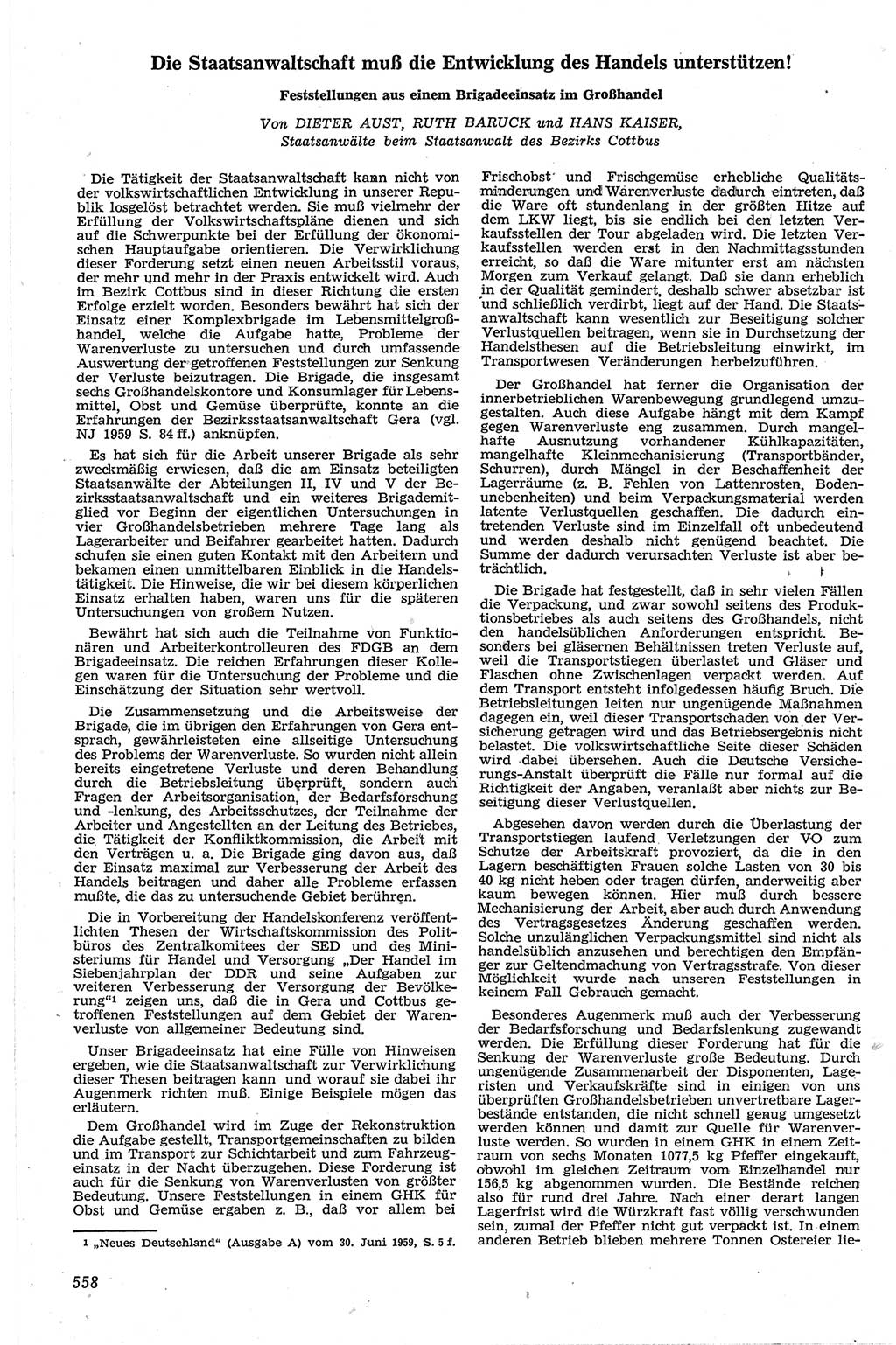Neue Justiz (NJ), Zeitschrift für Recht und Rechtswissenschaft [Deutsche Demokratische Republik (DDR)], 13. Jahrgang 1959, Seite 558 (NJ DDR 1959, S. 558)