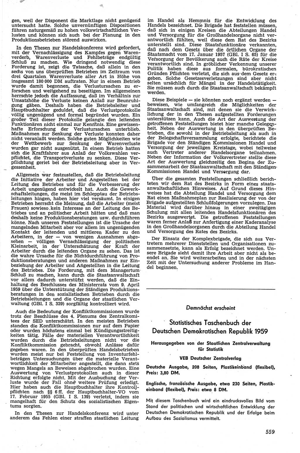 Neue Justiz (NJ), Zeitschrift für Recht und Rechtswissenschaft [Deutsche Demokratische Republik (DDR)], 13. Jahrgang 1959, Seite 559 (NJ DDR 1959, S. 559)