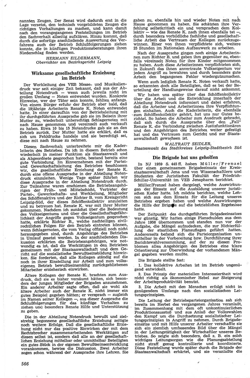 Neue Justiz (NJ), Zeitschrift für Recht und Rechtswissenschaft [Deutsche Demokratische Republik (DDR)], 13. Jahrgang 1959, Seite 566 (NJ DDR 1959, S. 566)