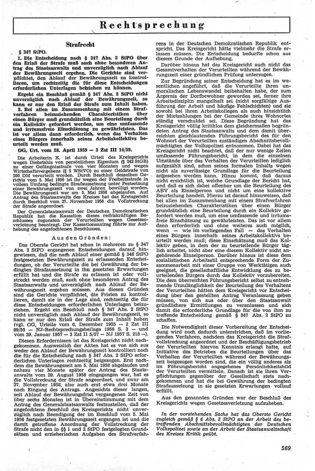 Neue Justiz (NJ), Zeitschrift für Recht und Rechtswissenschaft [Deutsche Demokratische Republik (DDR)], 13. Jahrgang 1959, Seite 569 (NJ DDR 1959, S. 569)