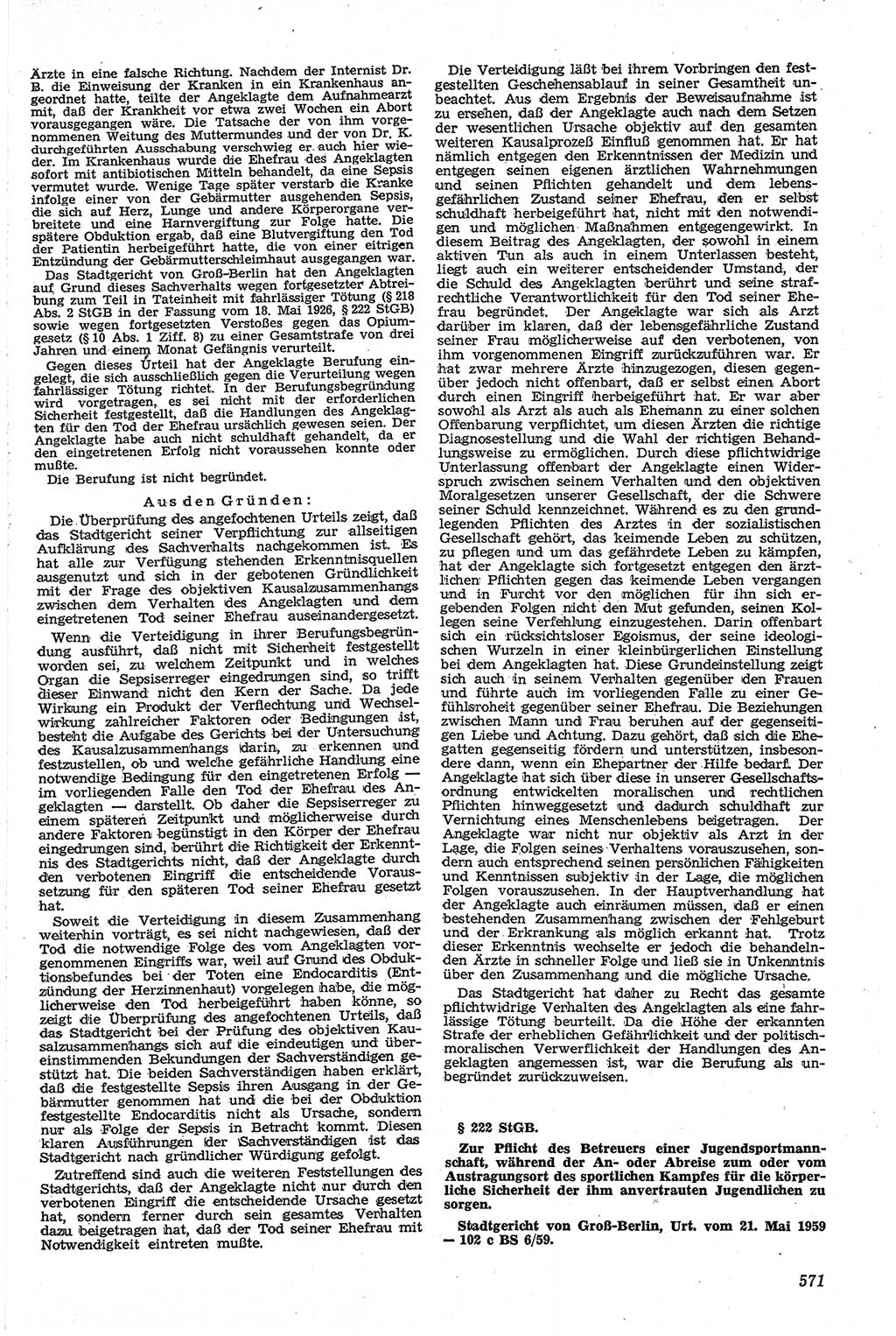 Neue Justiz (NJ), Zeitschrift für Recht und Rechtswissenschaft [Deutsche Demokratische Republik (DDR)], 13. Jahrgang 1959, Seite 571 (NJ DDR 1959, S. 571)