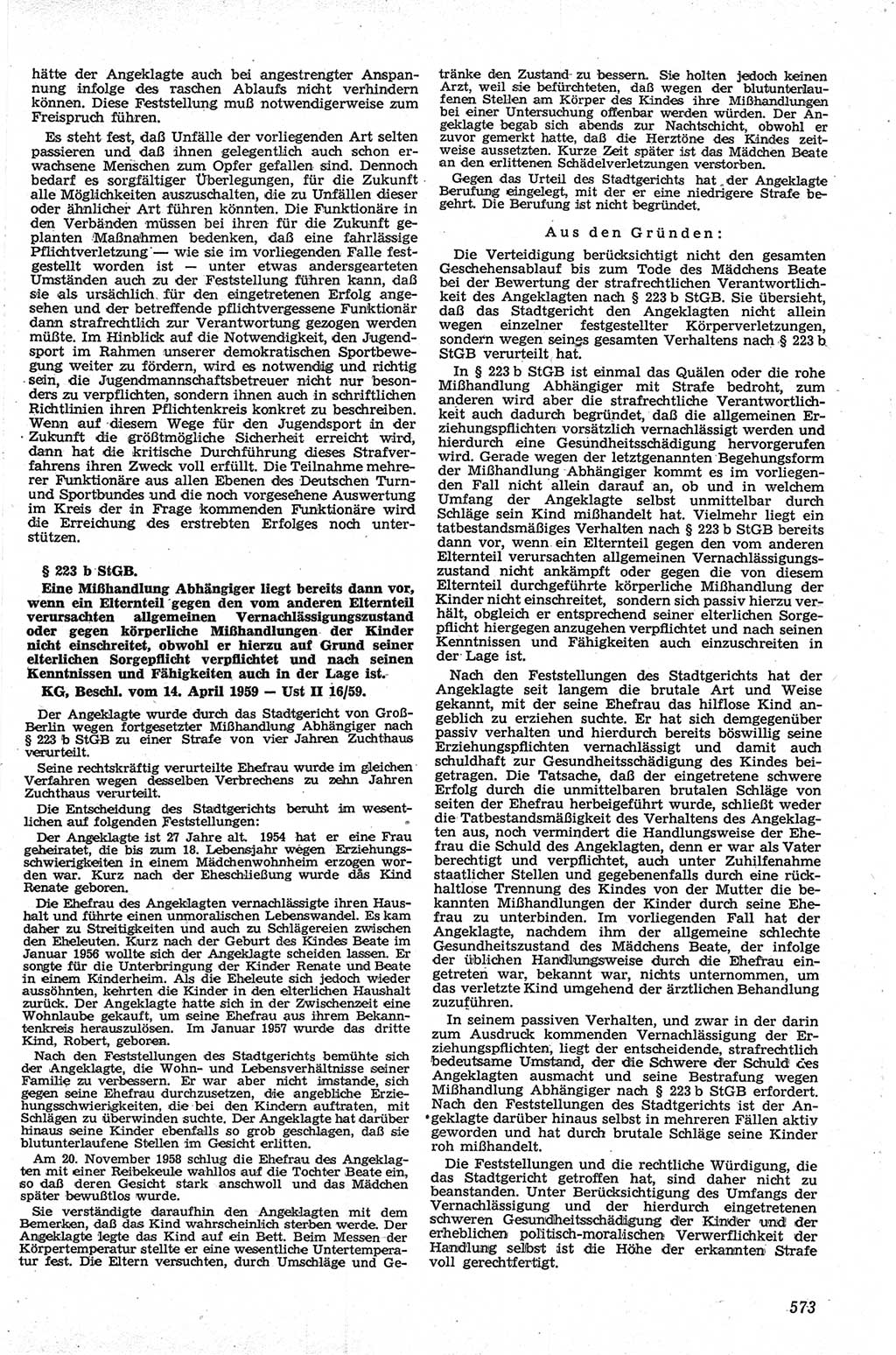 Neue Justiz (NJ), Zeitschrift für Recht und Rechtswissenschaft [Deutsche Demokratische Republik (DDR)], 13. Jahrgang 1959, Seite 573 (NJ DDR 1959, S. 573)