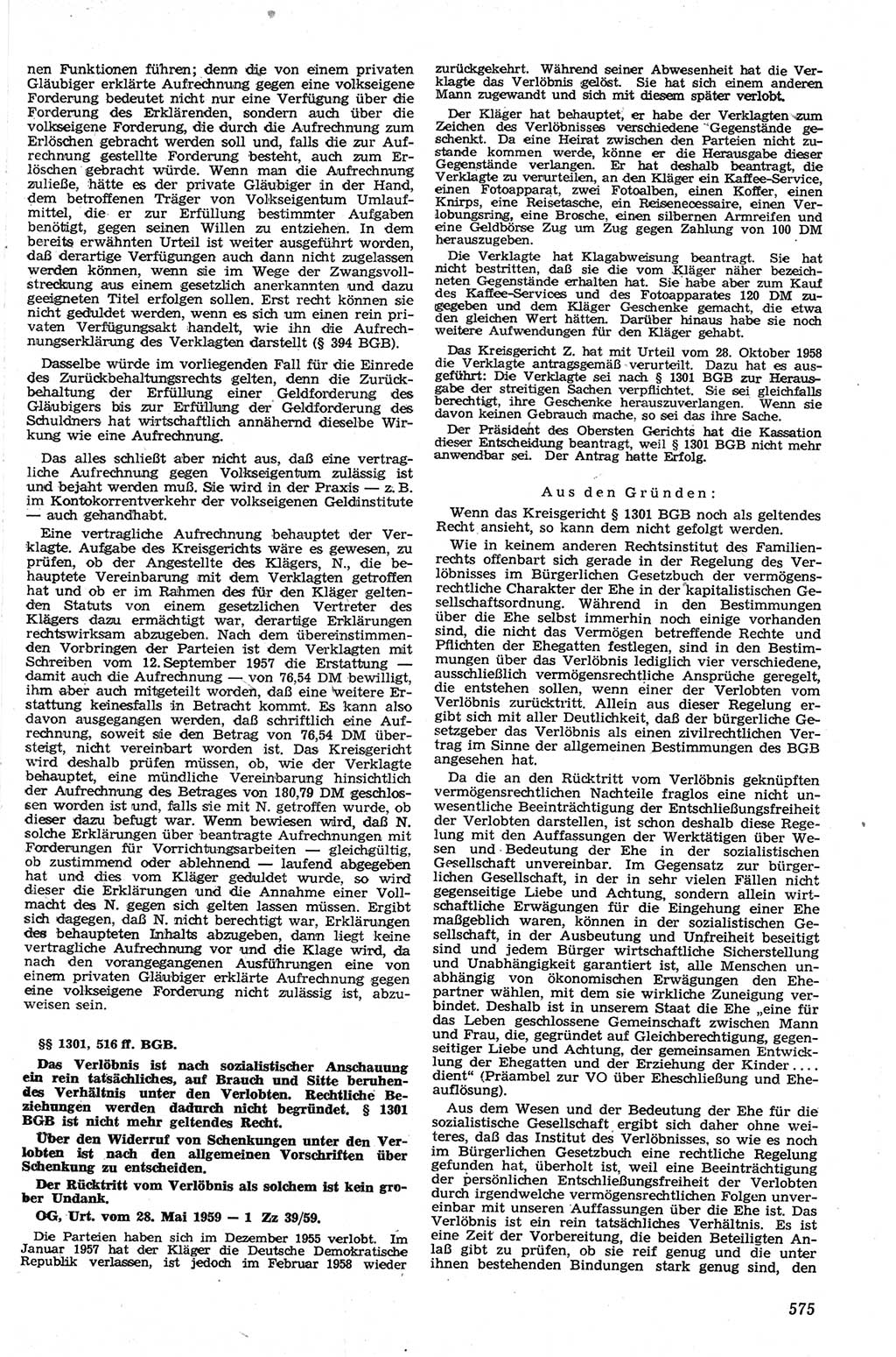 Neue Justiz (NJ), Zeitschrift für Recht und Rechtswissenschaft [Deutsche Demokratische Republik (DDR)], 13. Jahrgang 1959, Seite 575 (NJ DDR 1959, S. 575)