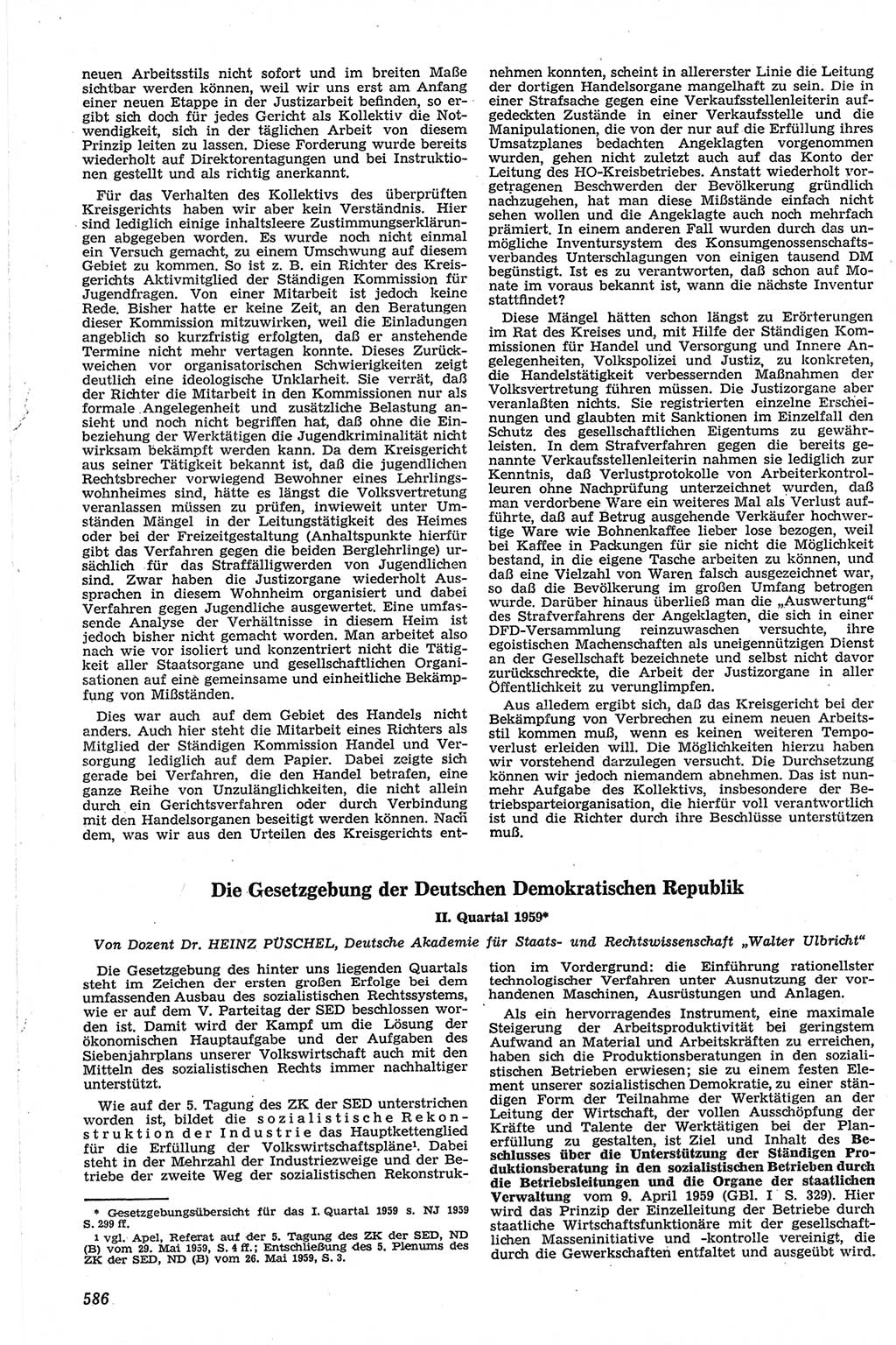 Neue Justiz (NJ), Zeitschrift für Recht und Rechtswissenschaft [Deutsche Demokratische Republik (DDR)], 13. Jahrgang 1959, Seite 586 (NJ DDR 1959, S. 586)
