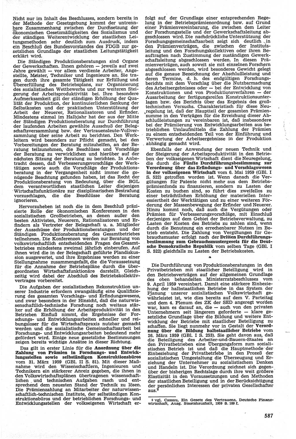 Neue Justiz (NJ), Zeitschrift für Recht und Rechtswissenschaft [Deutsche Demokratische Republik (DDR)], 13. Jahrgang 1959, Seite 587 (NJ DDR 1959, S. 587)