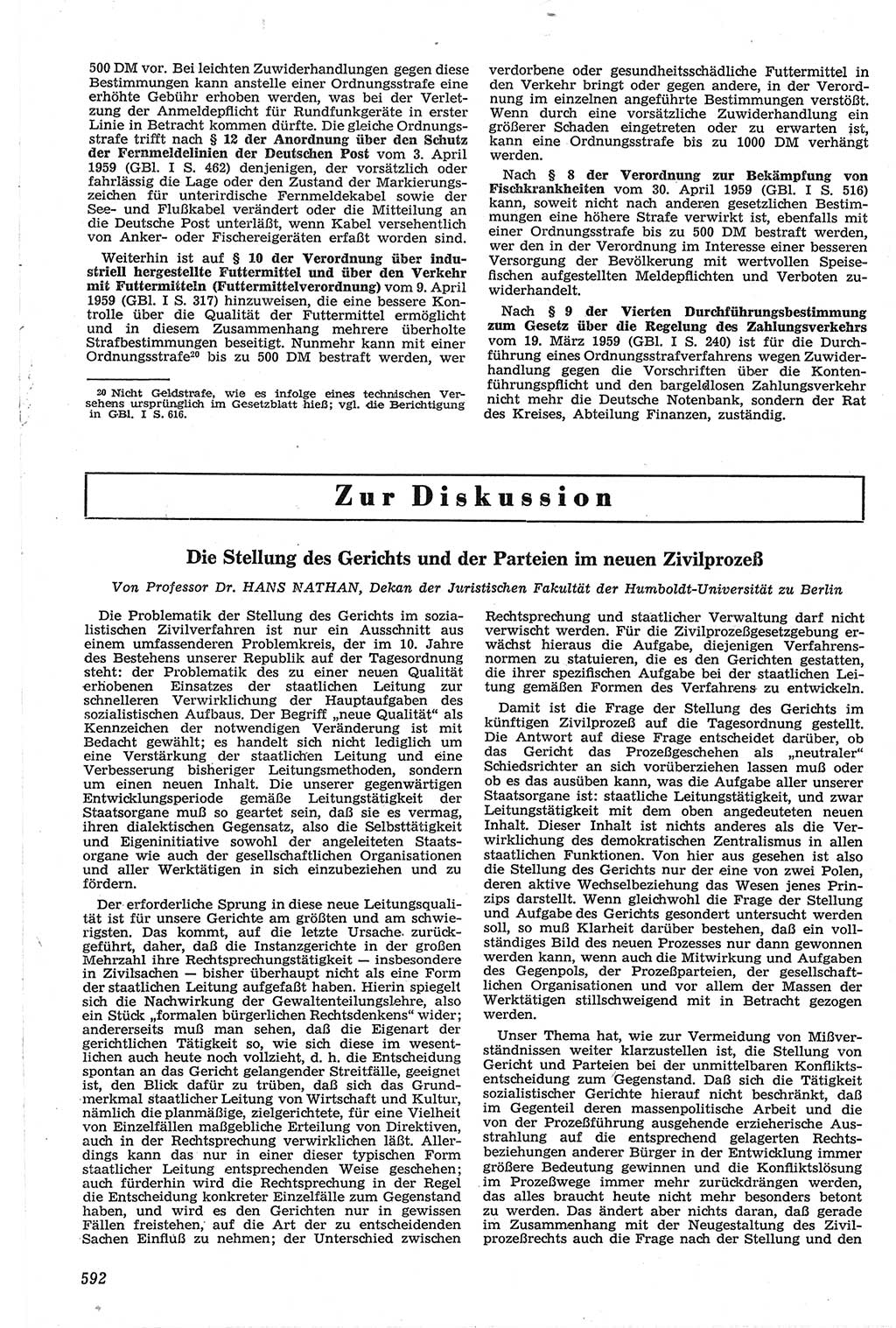 Neue Justiz (NJ), Zeitschrift für Recht und Rechtswissenschaft [Deutsche Demokratische Republik (DDR)], 13. Jahrgang 1959, Seite 592 (NJ DDR 1959, S. 592)