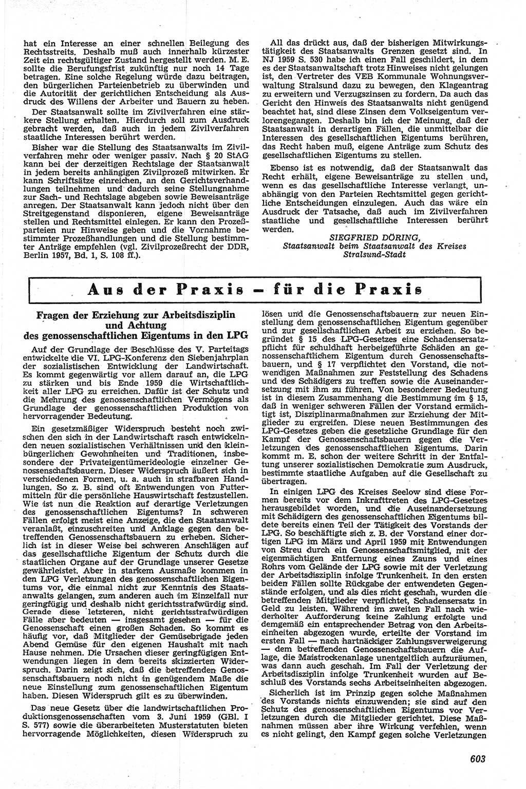 Neue Justiz (NJ), Zeitschrift für Recht und Rechtswissenschaft [Deutsche Demokratische Republik (DDR)], 13. Jahrgang 1959, Seite 603 (NJ DDR 1959, S. 603)