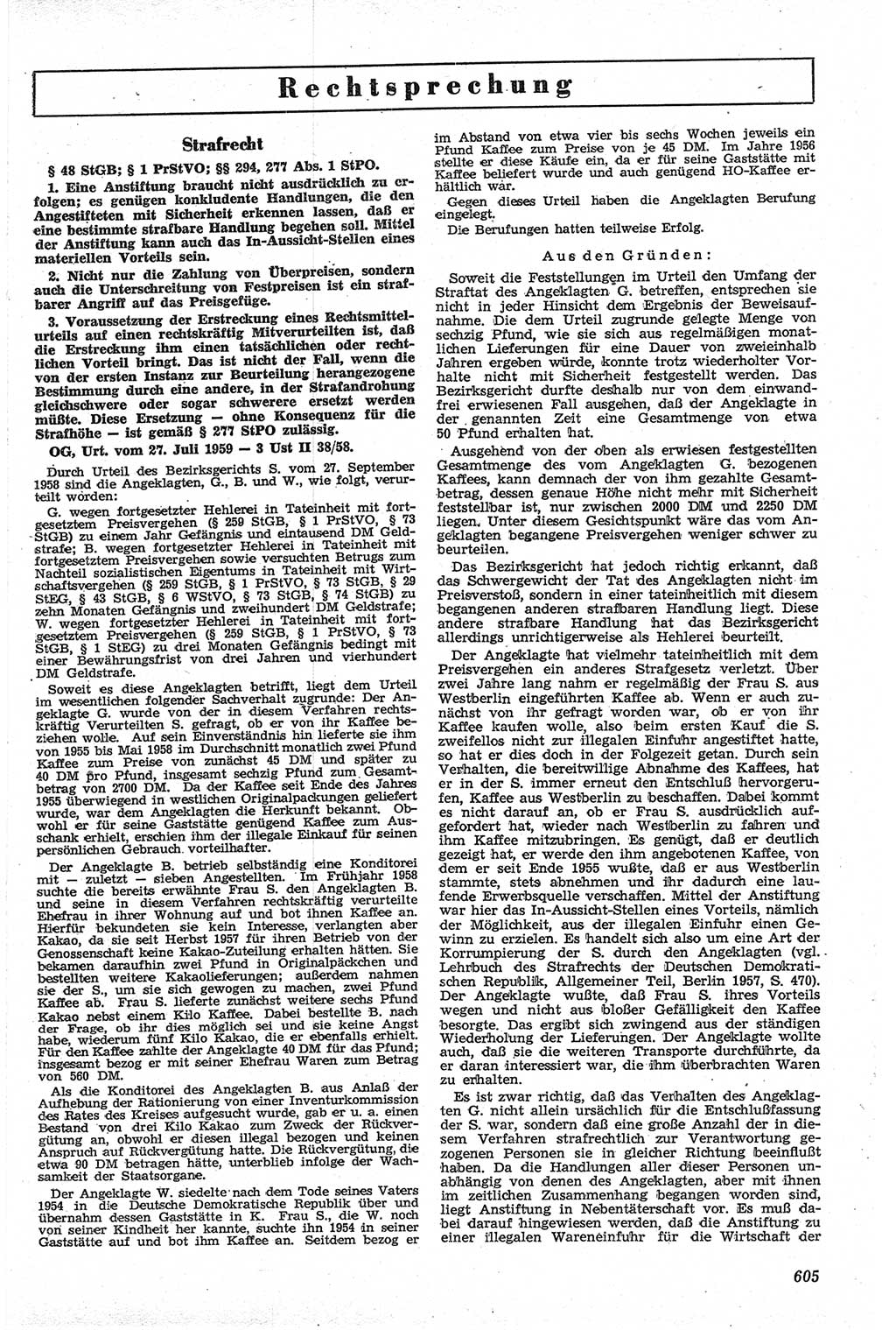 Neue Justiz (NJ), Zeitschrift für Recht und Rechtswissenschaft [Deutsche Demokratische Republik (DDR)], 13. Jahrgang 1959, Seite 605 (NJ DDR 1959, S. 605)