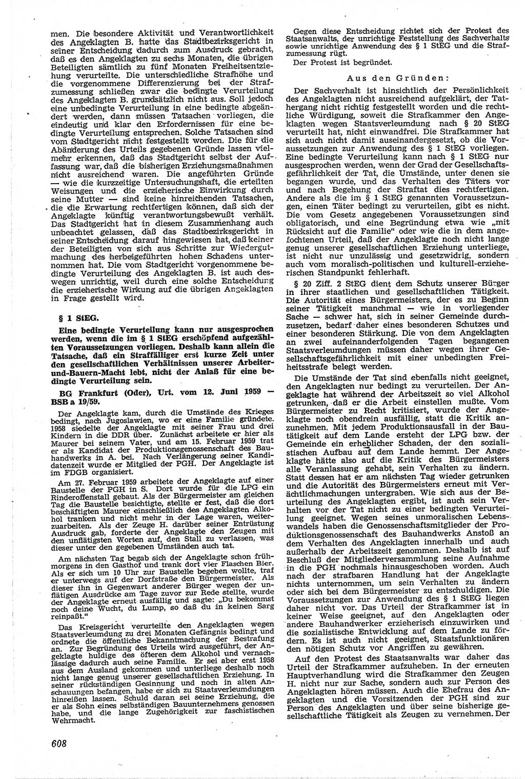 Neue Justiz (NJ), Zeitschrift für Recht und Rechtswissenschaft [Deutsche Demokratische Republik (DDR)], 13. Jahrgang 1959, Seite 608 (NJ DDR 1959, S. 608)