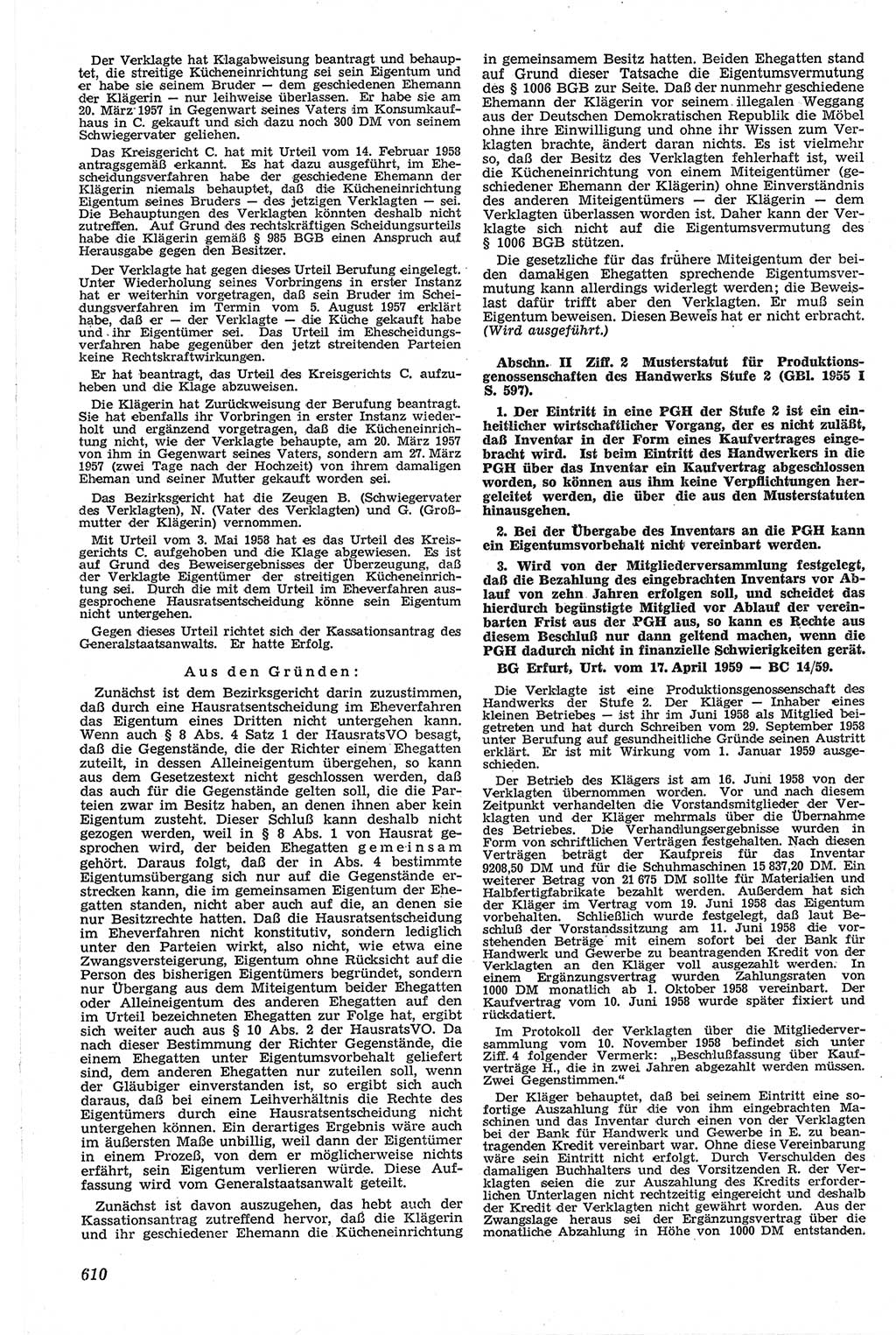 Neue Justiz (NJ), Zeitschrift für Recht und Rechtswissenschaft [Deutsche Demokratische Republik (DDR)], 13. Jahrgang 1959, Seite 610 (NJ DDR 1959, S. 610)