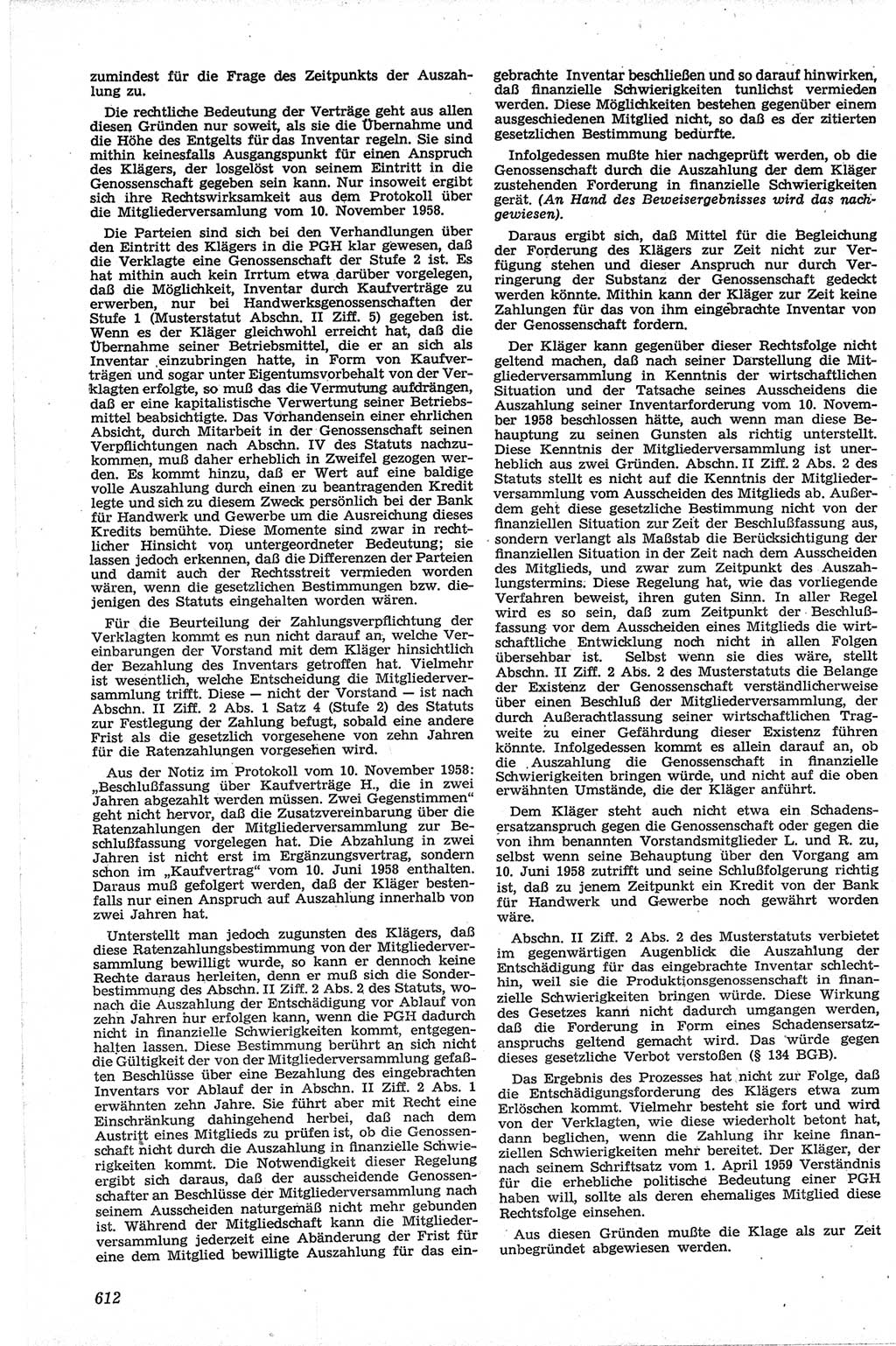 Neue Justiz (NJ), Zeitschrift für Recht und Rechtswissenschaft [Deutsche Demokratische Republik (DDR)], 13. Jahrgang 1959, Seite 612 (NJ DDR 1959, S. 612)